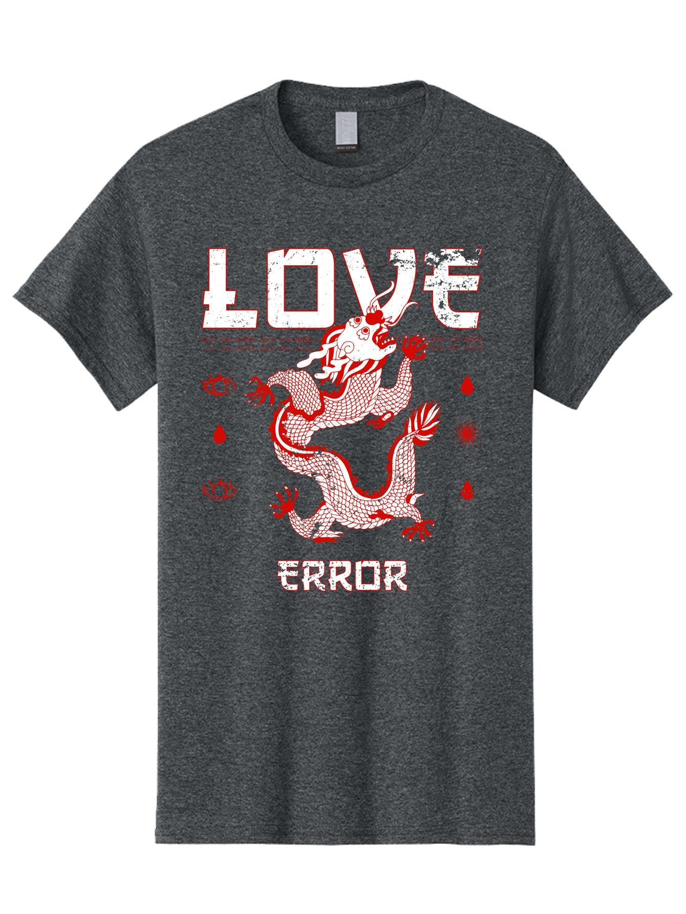 Love Error Men'S Graphic Tee, 100% Cotton, Comfortable Casual Summer Wear, Machine Washable, Dragon Graphic, Love Error Message, Red Dragon Illustration, Bold Typography, Abstract Shapes, Symbolic Art, Emotional Expression, Edgy Design Aae466 11