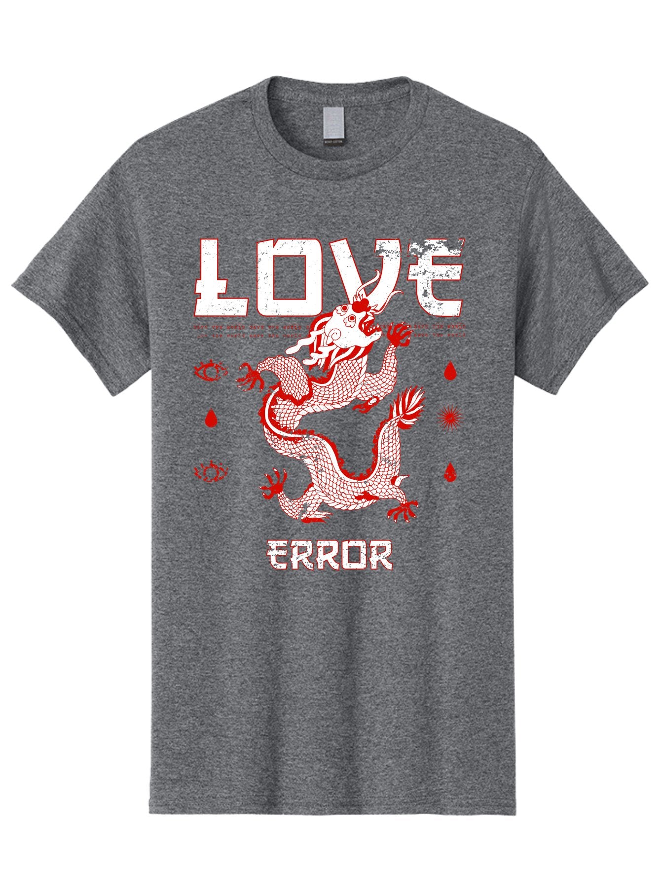 Love Error Men'S Graphic Tee, 100% Cotton, Comfortable Casual Summer Wear, Machine Washable, Dragon Graphic, Love Error Message, Red Dragon Illustration, Bold Typography, Abstract Shapes, Symbolic Art, Emotional Expression, Edgy Design Aae466