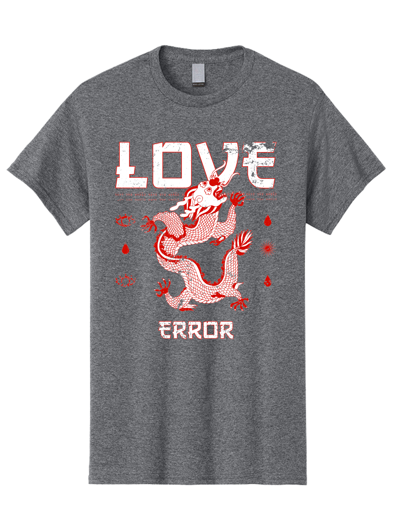 Love Error Men'S Graphic Tee, 100% Cotton, Comfortable Casual Summer Wear, Machine Washable, Dragon Graphic, Love Error Message, Red Dragon Illustration, Bold Typography, Abstract Shapes, Symbolic Art, Emotional Expression, Edgy Design Aae466