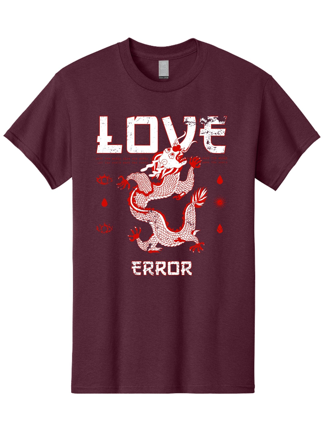 Love Error Men'S Graphic Tee, 100% Cotton, Comfortable Casual Summer Wear, Machine Washable, Dragon Graphic, Love Error Message, Red Dragon Illustration, Bold Typography, Abstract Shapes, Symbolic Art, Emotional Expression, Edgy Design Aae466 4