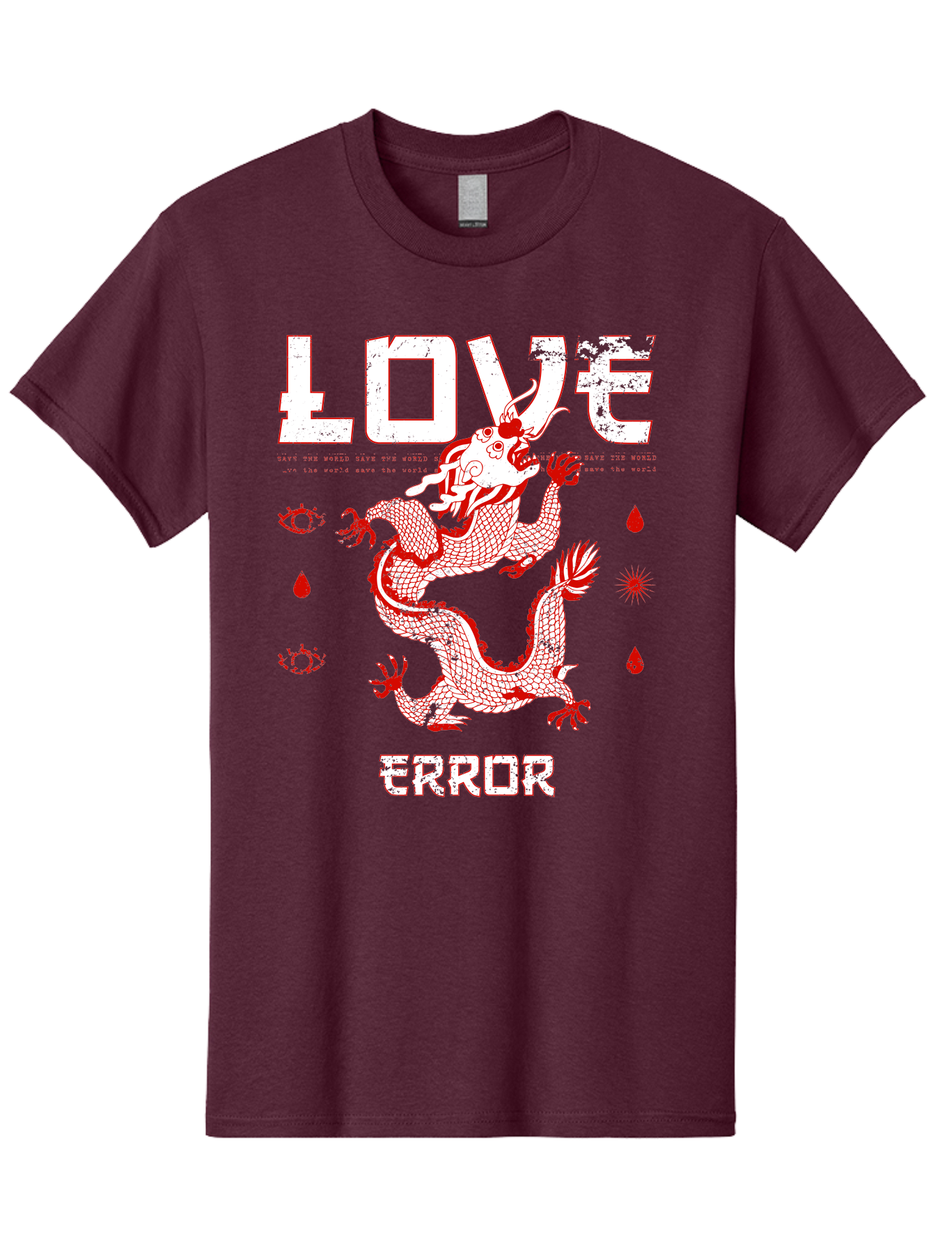 Love Error Men'S Graphic Tee, 100% Cotton, Comfortable Casual Summer Wear, Machine Washable, Dragon Graphic, Love Error Message, Red Dragon Illustration, Bold Typography, Abstract Shapes, Symbolic Art, Emotional Expression, Edgy Design Aae466 3
