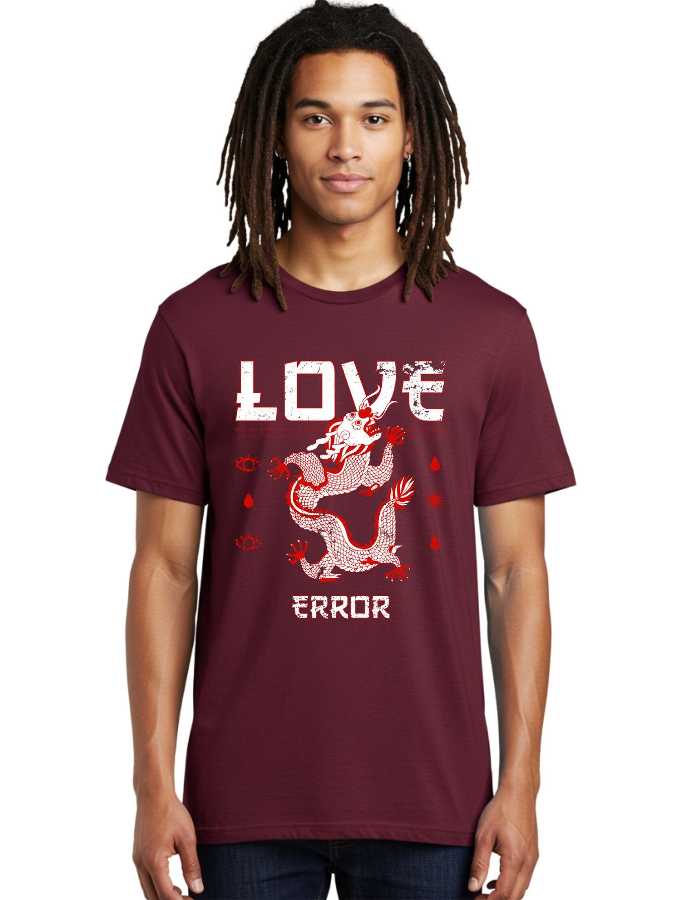 Love Error Men'S Graphic Tee, 100% Cotton, Comfortable Casual Summer Wear, Machine Washable, Dragon Graphic, Love Error Message, Red Dragon Illustration, Bold Typography, Abstract Shapes, Symbolic Art, Emotional Expression, Edgy Design Aae466 18