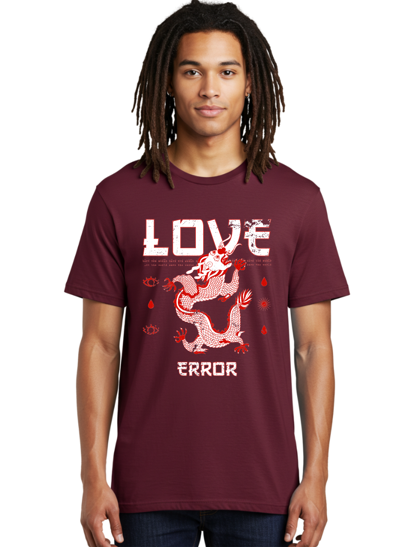 Love Error Men'S Graphic Tee, 100% Cotton, Comfortable Casual Summer Wear, Machine Washable, Dragon Graphic, Love Error Message, Red Dragon Illustration, Bold Typography, Abstract Shapes, Symbolic Art, Emotional Expression, Edgy Design Aae466 4