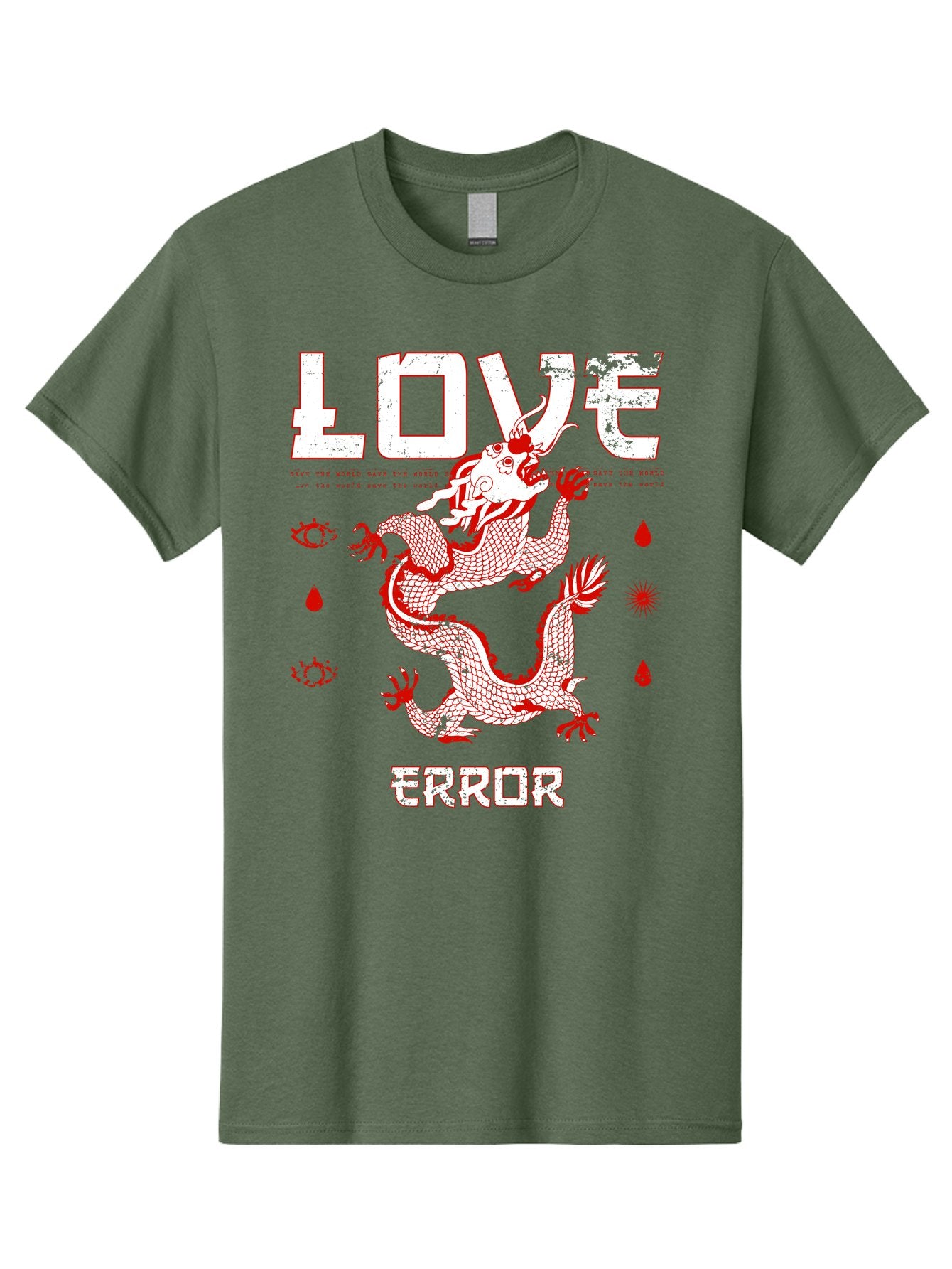 Love Error Men'S Graphic Tee, 100% Cotton, Comfortable Casual Summer Wear, Machine Washable, Dragon Graphic, Love Error Message, Red Dragon Illustration, Bold Typography, Abstract Shapes, Symbolic Art, Emotional Expression, Edgy Design Aae466 15
