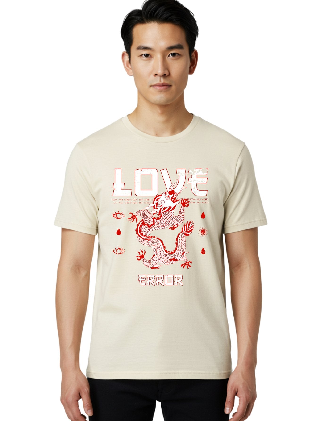 Love Error Men'S Graphic Tee, 100% Cotton, Comfortable Casual Summer Wear, Machine Washable, Dragon Graphic, Love Error Message, Red Dragon Illustration, Bold Typography, Abstract Shapes, Symbolic Art, Emotional Expression, Edgy Design Aae466 23