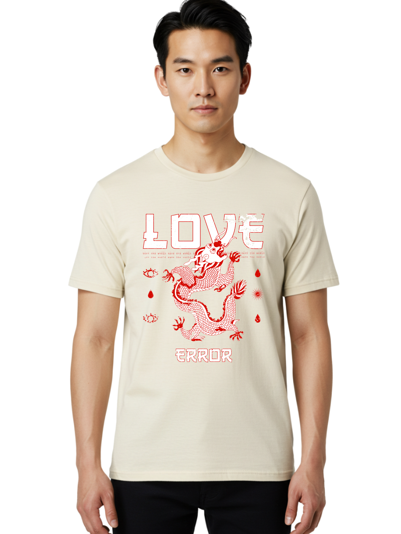 Love Error Men'S Graphic Tee, 100% Cotton, Comfortable Casual Summer Wear, Machine Washable, Dragon Graphic, Love Error Message, Red Dragon Illustration, Bold Typography, Abstract Shapes, Symbolic Art, Emotional Expression, Edgy Design Aae466 22