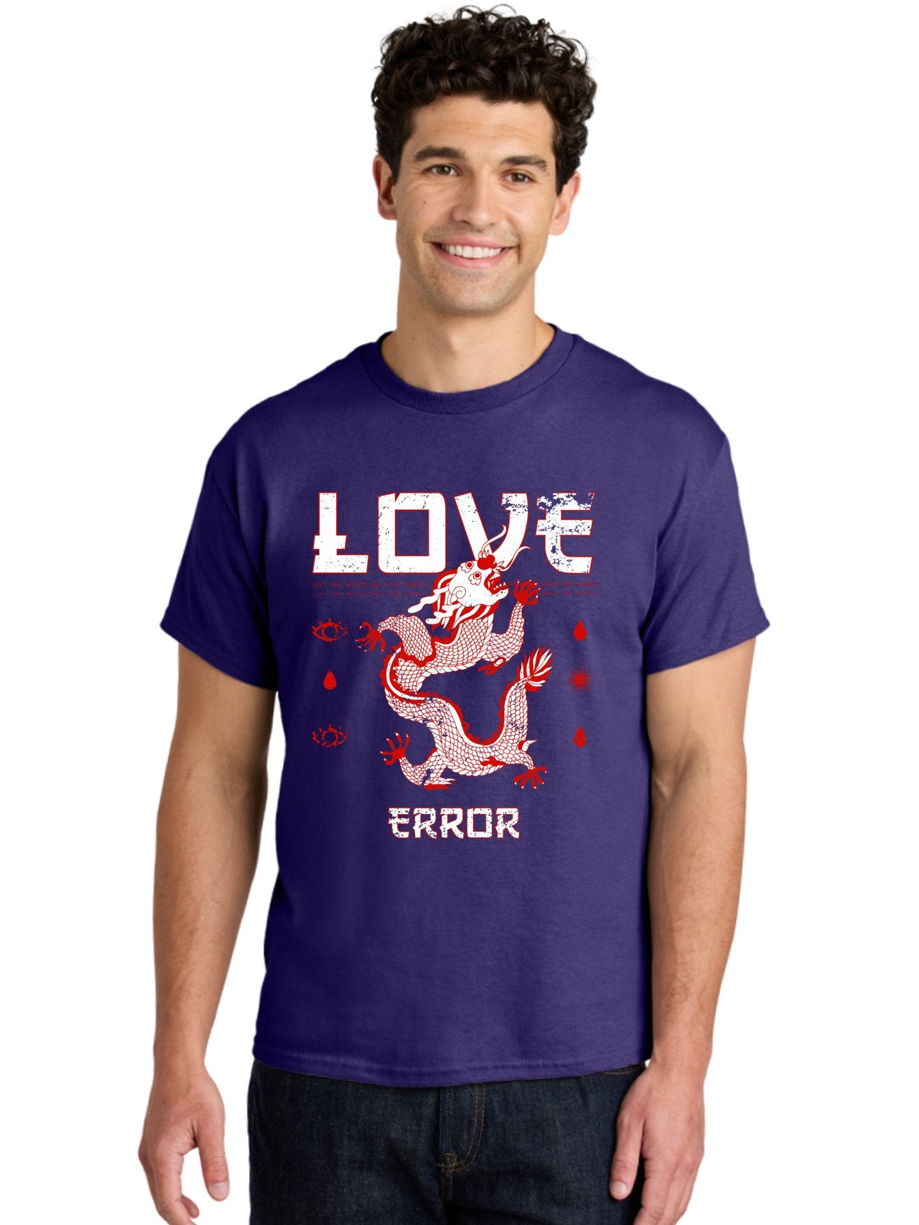 Love Error Men'S Graphic Tee, 100% Cotton, Comfortable Casual Summer Wear, Machine Washable, Dragon Graphic, Love Error Message, Red Dragon Illustration, Bold Typography, Abstract Shapes, Symbolic Art, Emotional Expression, Edgy Design Aae466 26