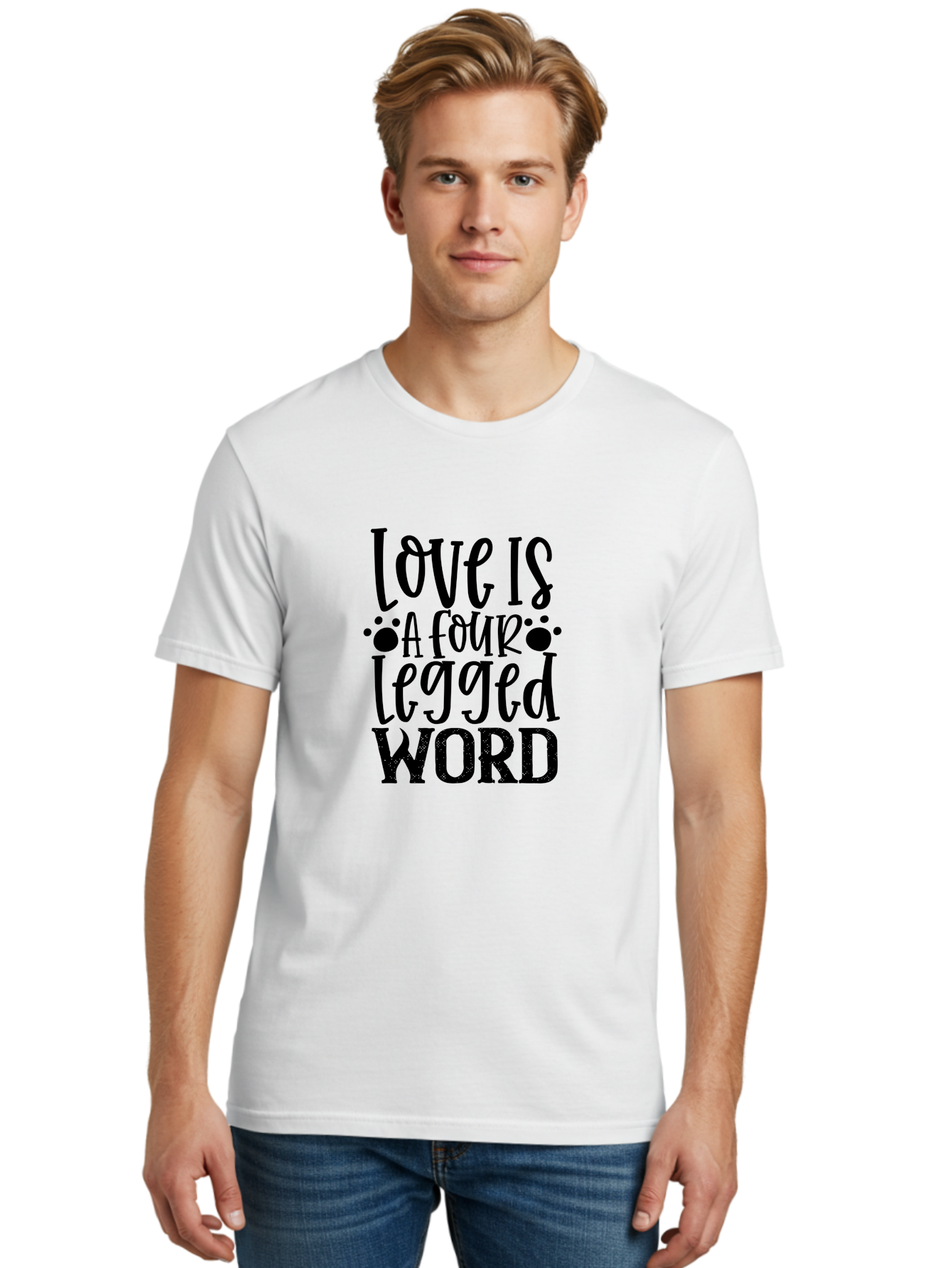 Love Is A Four Legged Word Men'S Graphic Tee, 100% Cotton, Comfortable Casual Summer Wear, Machine Washable, Dog Love Quotes, Pet Quotes, Animal Lovers, Funny Dog Quotes, Inspirational Quotes, Dog Quotes, Love Quotes, Paw Print, Pet Lovers Aae467 6