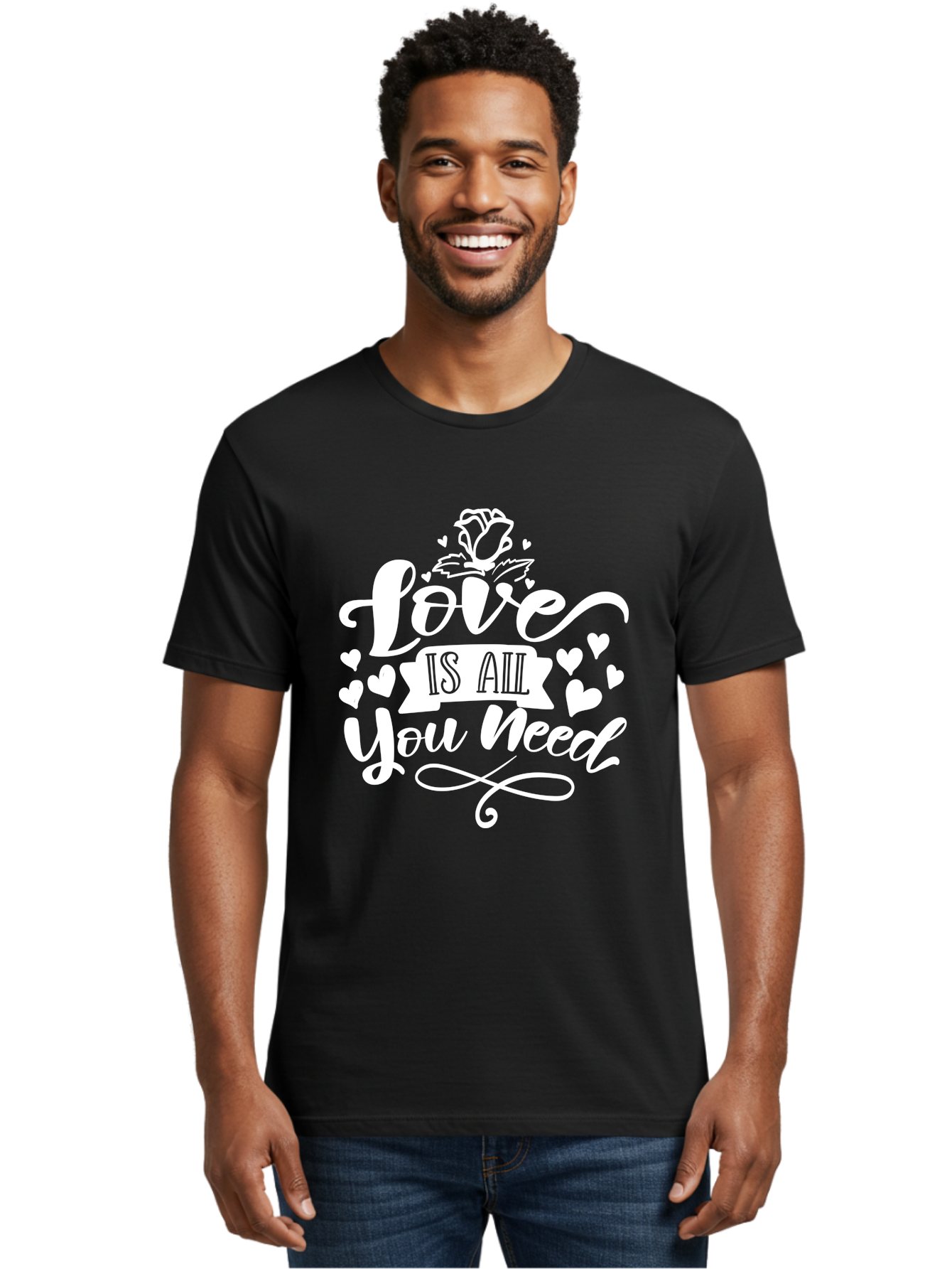 Love Is All You Need White Men'S Graphic Tee, 100% Cotton, Comfortable Casual Summer Wear, Machine Washable, Love Quote, Inspirational Quote, Motivational Quote, Typography, Hearts, Roses, Love Is All You Need, Inspirational Message, Aae468