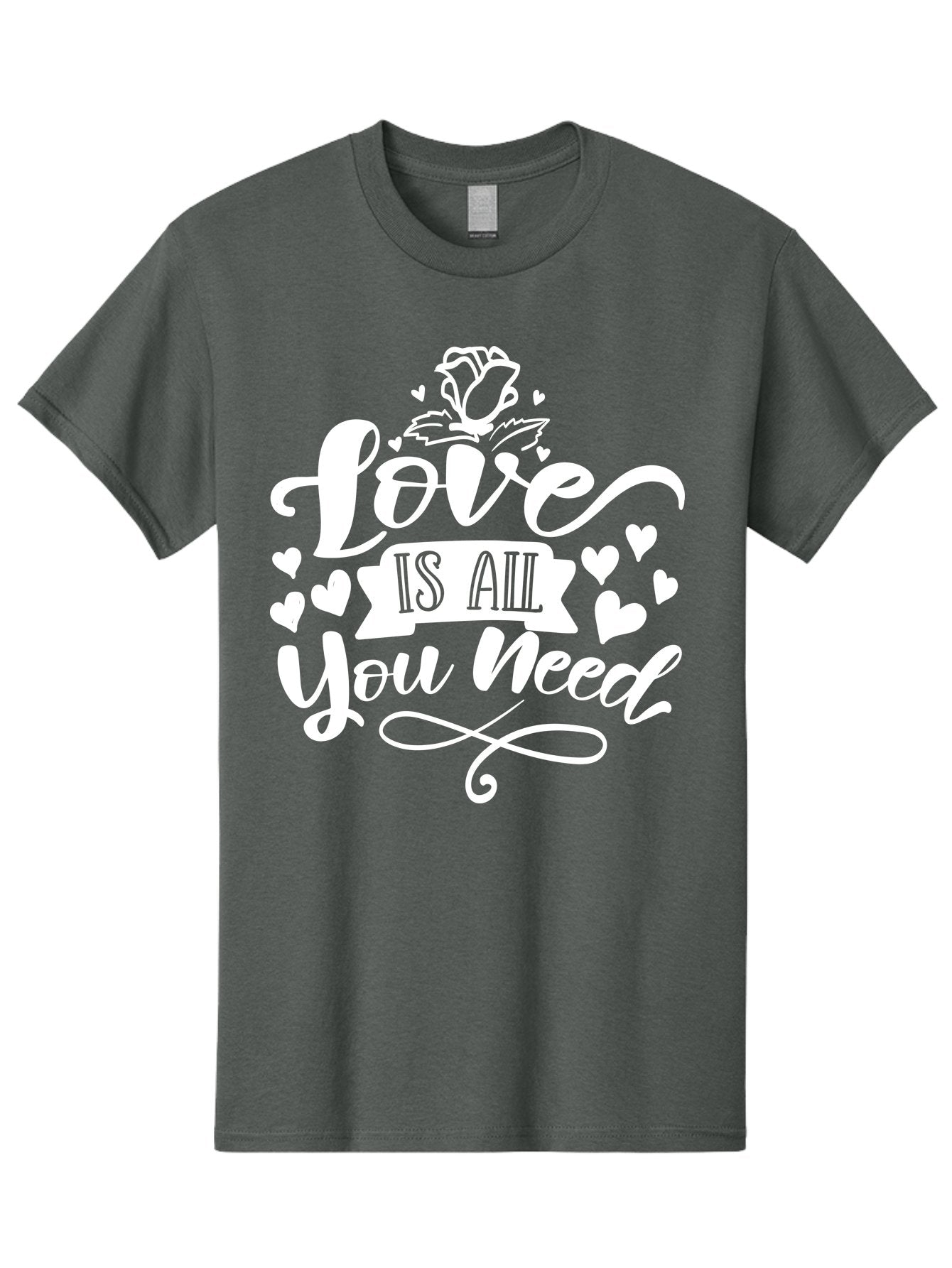 Love Is All You Need White Men'S Graphic Tee, 100% Cotton, Comfortable Casual Summer Wear, Machine Washable, Love Quote, Inspirational Quote, Motivational Quote, Typography, Hearts, Roses, Love Is All You Need, Inspirational Message, Aae468 5