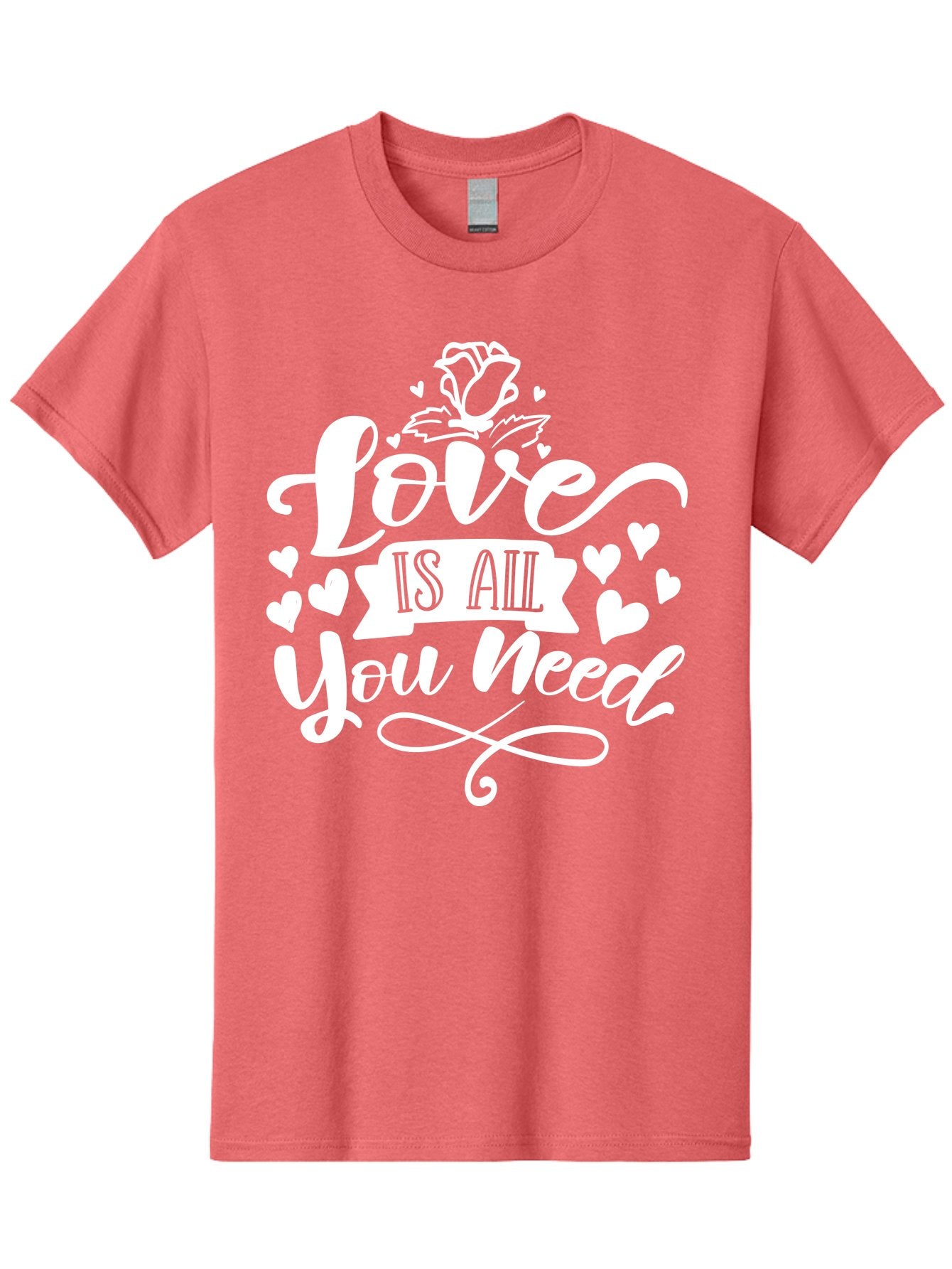 Love Is All You Need White Men'S Graphic Tee, 100% Cotton, Comfortable Casual Summer Wear, Machine Washable, Love Quote, Inspirational Quote, Motivational Quote, Typography, Hearts, Roses, Love Is All You Need, Inspirational Message, Aae468 3