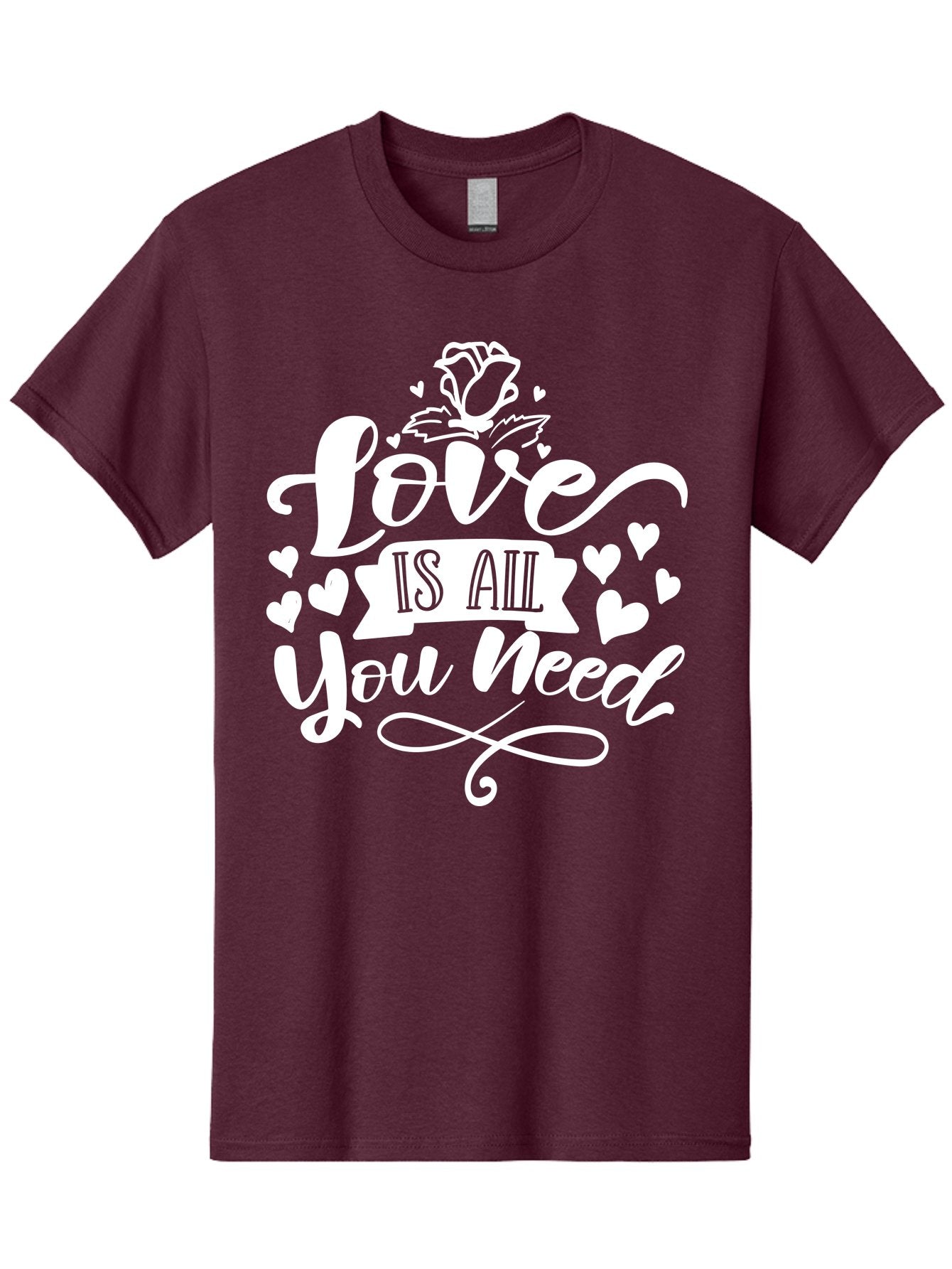 Love Is All You Need White Men'S Graphic Tee, 100% Cotton, Comfortable Casual Summer Wear, Machine Washable, Love Quote, Inspirational Quote, Motivational Quote, Typography, Hearts, Roses, Love Is All You Need, Inspirational Message, Aae468 12