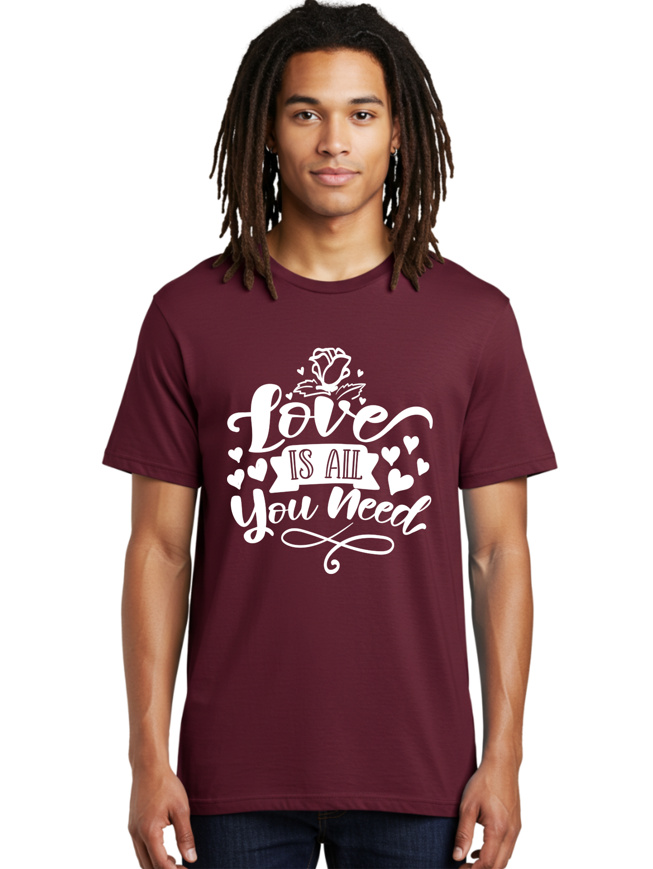 Love Is All You Need White Men'S Graphic Tee, 100% Cotton, Comfortable Casual Summer Wear, Machine Washable, Love Quote, Inspirational Quote, Motivational Quote, Typography, Hearts, Roses, Love Is All You Need, Inspirational Message, Aae468 16