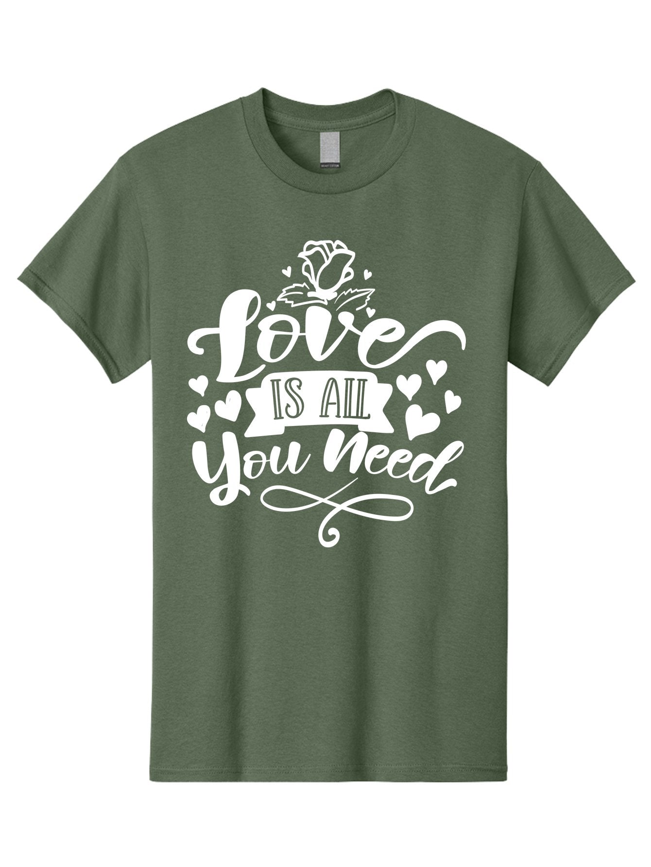 Love Is All You Need White Men'S Graphic Tee, 100% Cotton, Comfortable Casual Summer Wear, Machine Washable, Love Quote, Inspirational Quote, Motivational Quote, Typography, Hearts, Roses, Love Is All You Need, Inspirational Message, Aae468