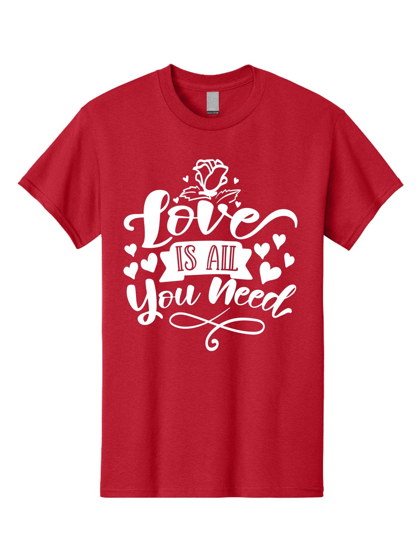 Love Is All You Need White Men'S Graphic Tee, 100% Cotton, Comfortable Casual Summer Wear, Machine Washable, Love Quote, Inspirational Quote, Motivational Quote, Typography, Hearts, Roses, Love Is All You Need, Inspirational Message, Aae468