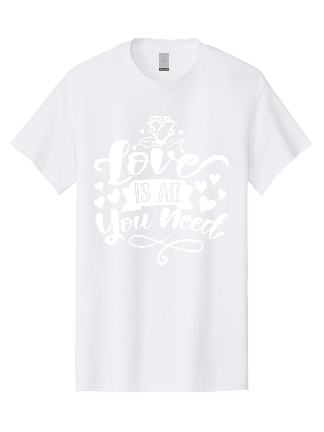Love Is All You Need White Men'S Graphic Tee, 100% Cotton, Comfortable Casual Summer Wear, Machine Washable, Love Quote, Inspirational Quote, Motivational Quote, Typography, Hearts, Roses, Love Is All You Need, Inspirational Message, Aae468 11