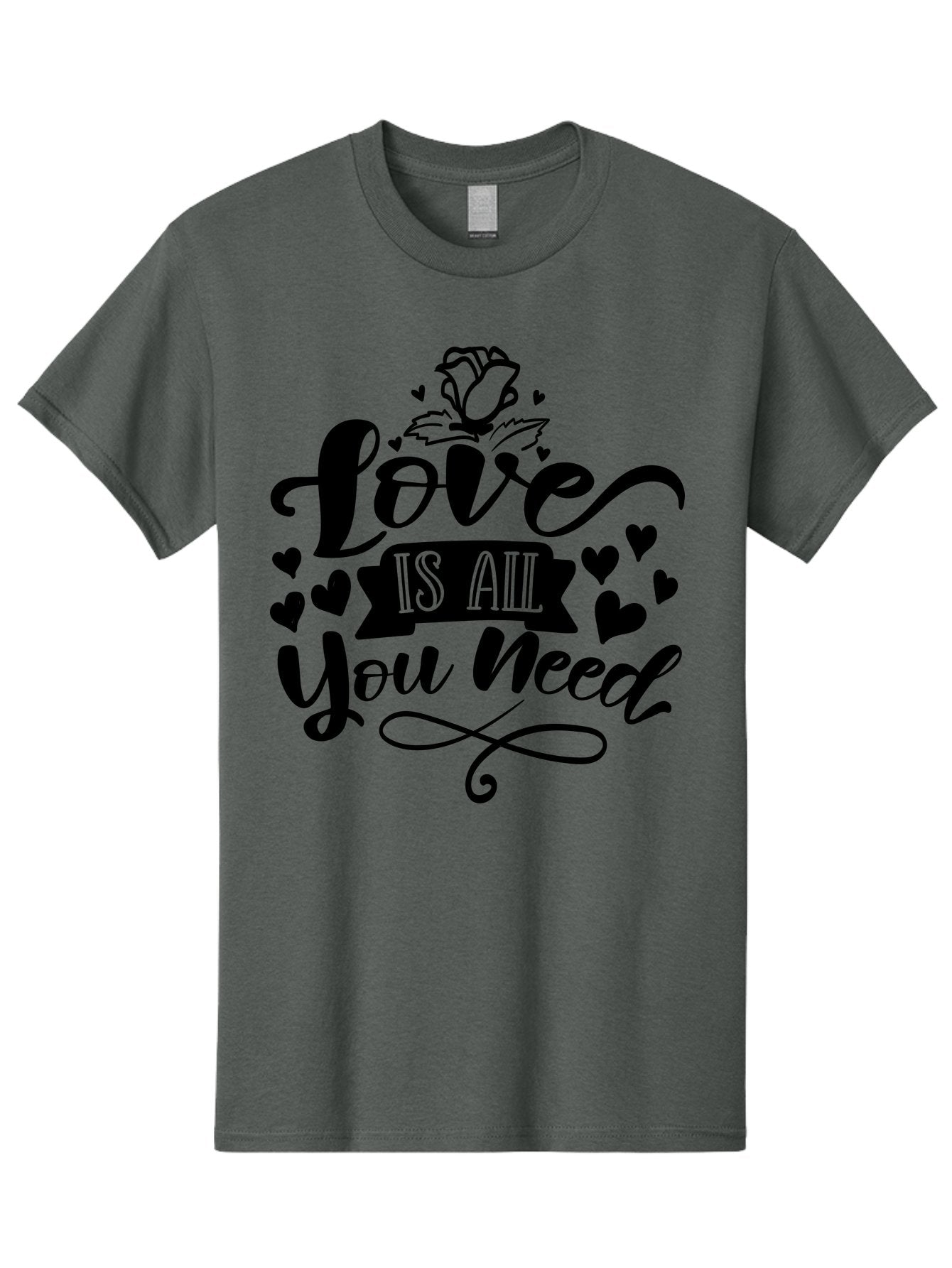 Love Is All You Need Men'S Graphic Tee, 100% Cotton, Comfortable Casual Summer Wear, Machine Washable, Love Quote, Heartwarming Message, Inspirational Phrase, Typography Art, Rose Illustration, Hearts, Love Is All You Need, Motivational Quote, Aae469 11