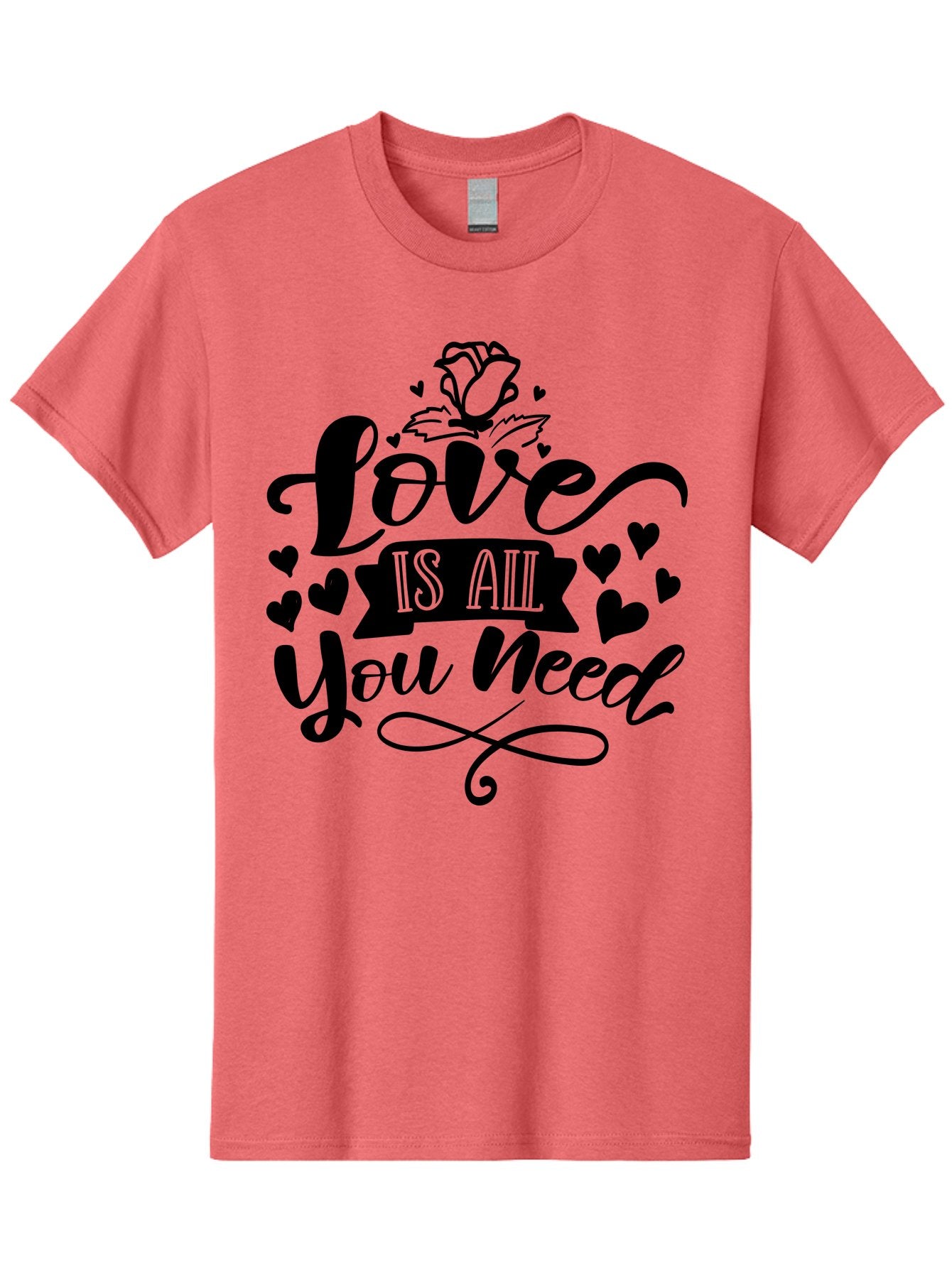 Love Is All You Need Men'S Graphic Tee, 100% Cotton, Comfortable Casual Summer Wear, Machine Washable, Love Quote, Heartwarming Message, Inspirational Phrase, Typography Art, Rose Illustration, Hearts, Love Is All You Need, Motivational Quote, Aae469