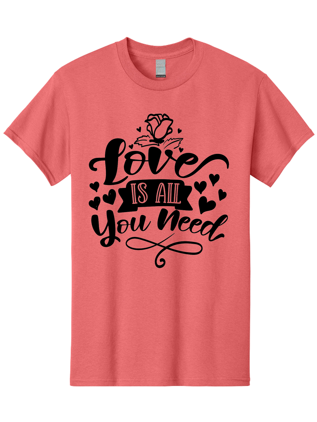 Love Is All You Need Men'S Graphic Tee, 100% Cotton, Comfortable Casual Summer Wear, Machine Washable, Love Quote, Heartwarming Message, Inspirational Phrase, Typography Art, Rose Illustration, Hearts, Love Is All You Need, Motivational Quote, Aae469 21