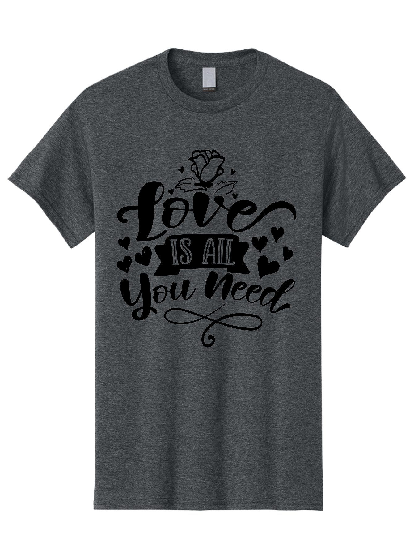 Love Is All You Need Men'S Graphic Tee, 100% Cotton, Comfortable Casual Summer Wear, Machine Washable, Love Quote, Heartwarming Message, Inspirational Phrase, Typography Art, Rose Illustration, Hearts, Love Is All You Need, Motivational Quote, Aae469 3