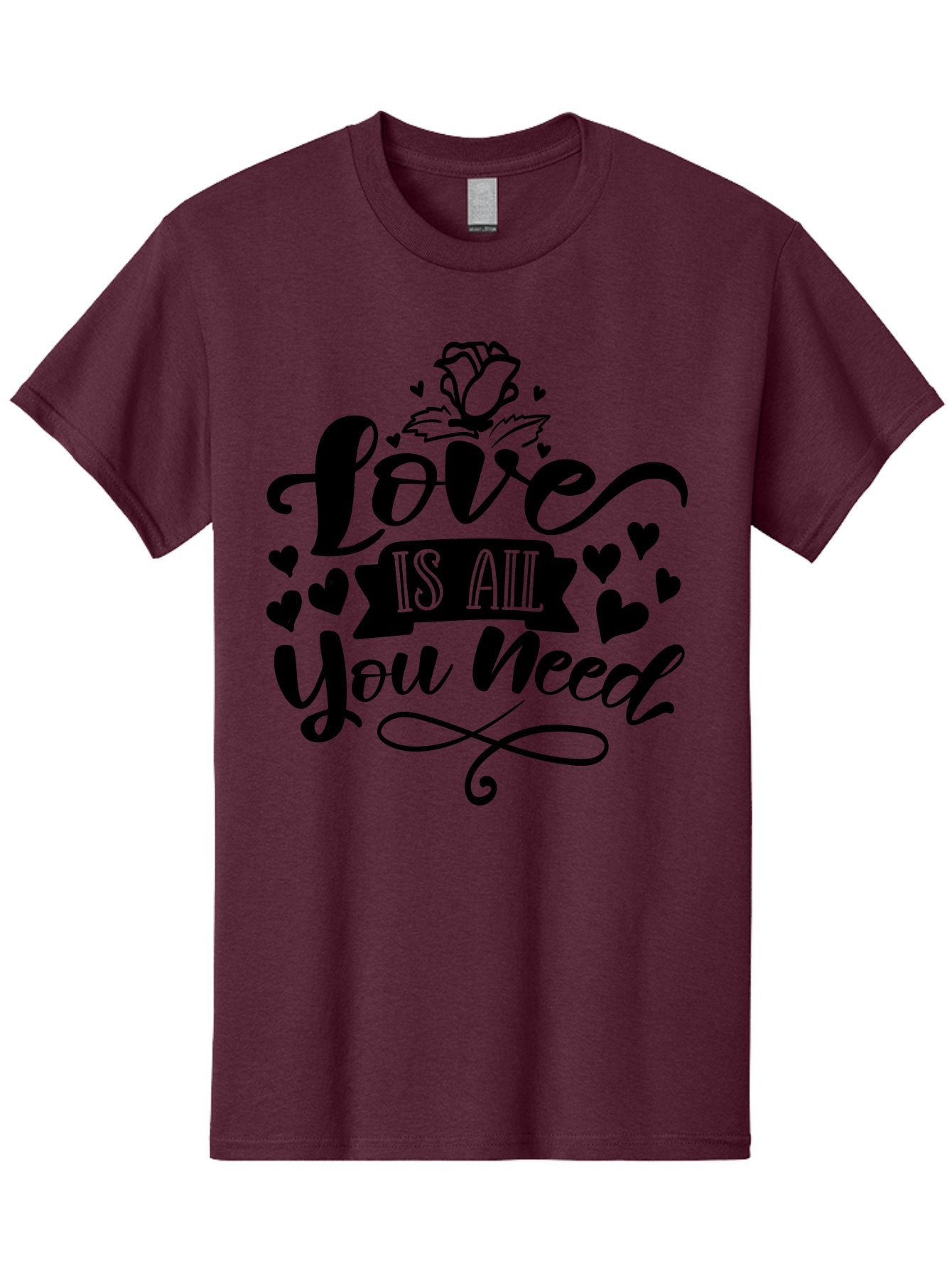 Love Is All You Need Men'S Graphic Tee, 100% Cotton, Comfortable Casual Summer Wear, Machine Washable, Love Quote, Heartwarming Message, Inspirational Phrase, Typography Art, Rose Illustration, Hearts, Love Is All You Need, Motivational Quote, Aae469 14