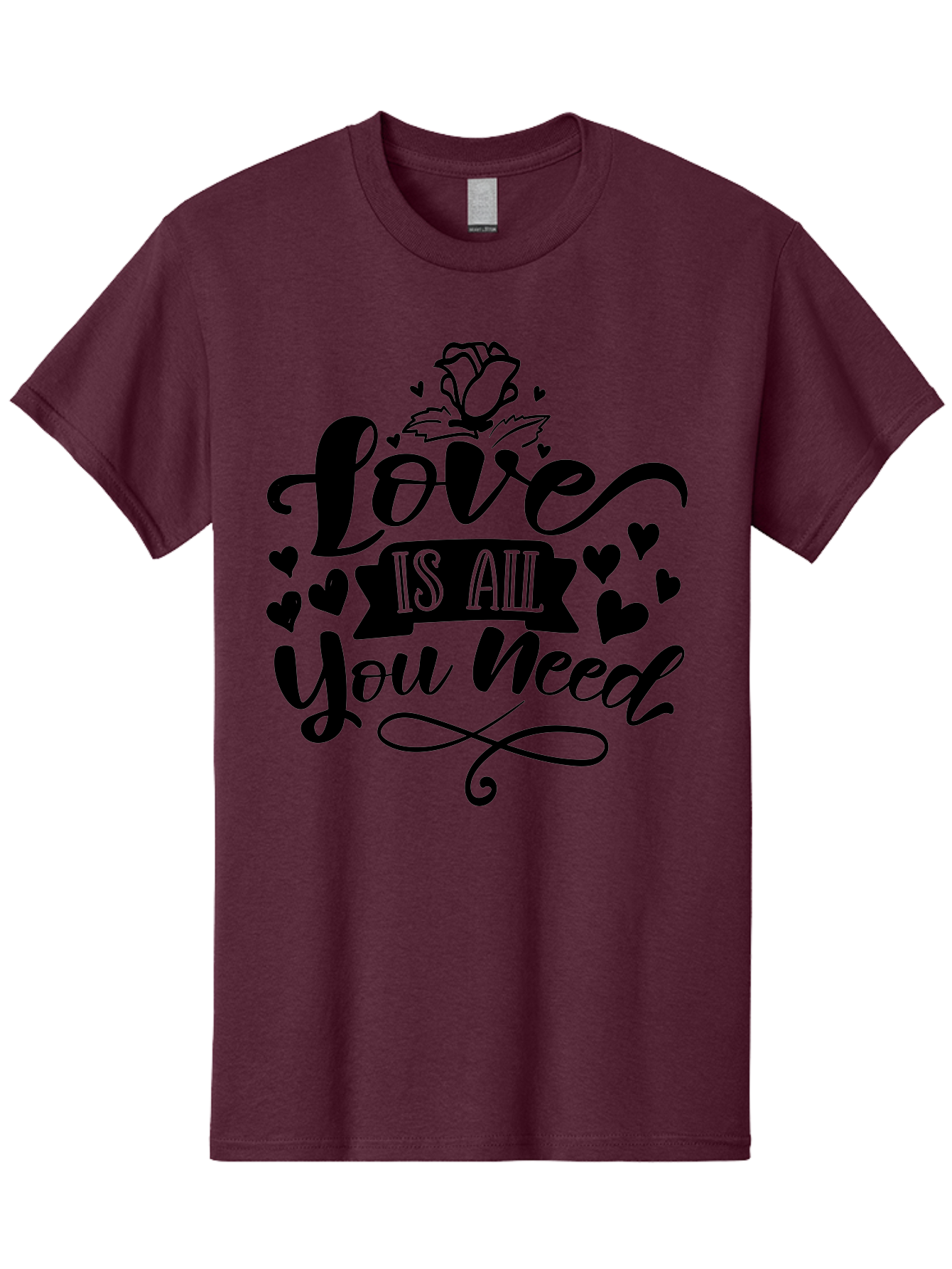 Love Is All You Need Men'S Graphic Tee, 100% Cotton, Comfortable Casual Summer Wear, Machine Washable, Love Quote, Heartwarming Message, Inspirational Phrase, Typography Art, Rose Illustration, Hearts, Love Is All You Need, Motivational Quote, Aae469 11