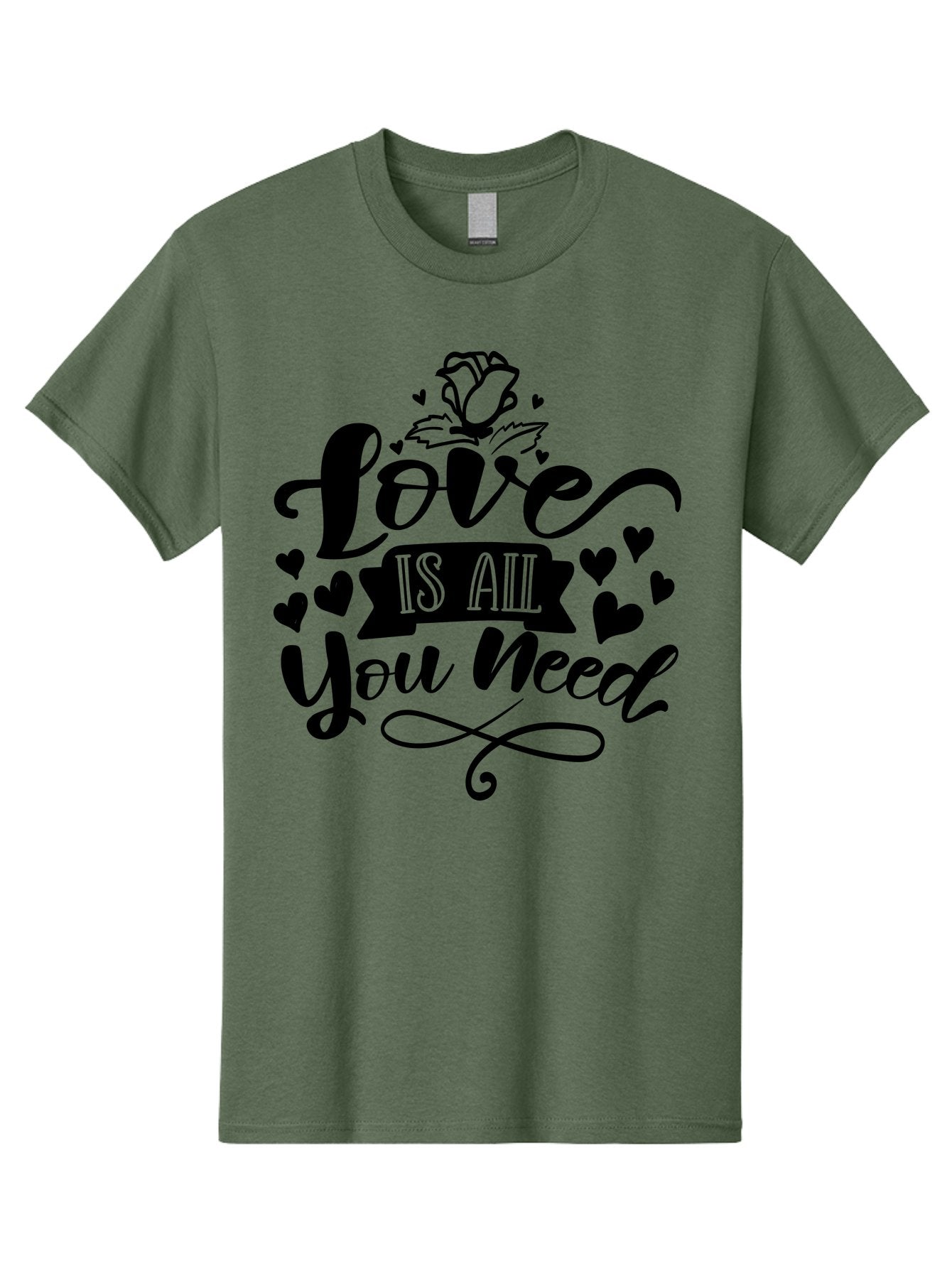 Love Is All You Need Men'S Graphic Tee, 100% Cotton, Comfortable Casual Summer Wear, Machine Washable, Love Quote, Heartwarming Message, Inspirational Phrase, Typography Art, Rose Illustration, Hearts, Love Is All You Need, Motivational Quote, Aae469 3