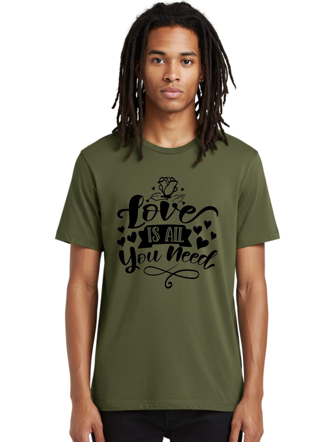 Love Is All You Need Men'S Graphic Tee, 100% Cotton, Comfortable Casual Summer Wear, Machine Washable, Love Quote, Heartwarming Message, Inspirational Phrase, Typography Art, Rose Illustration, Hearts, Love Is All You Need, Motivational Quote, Aae469 20