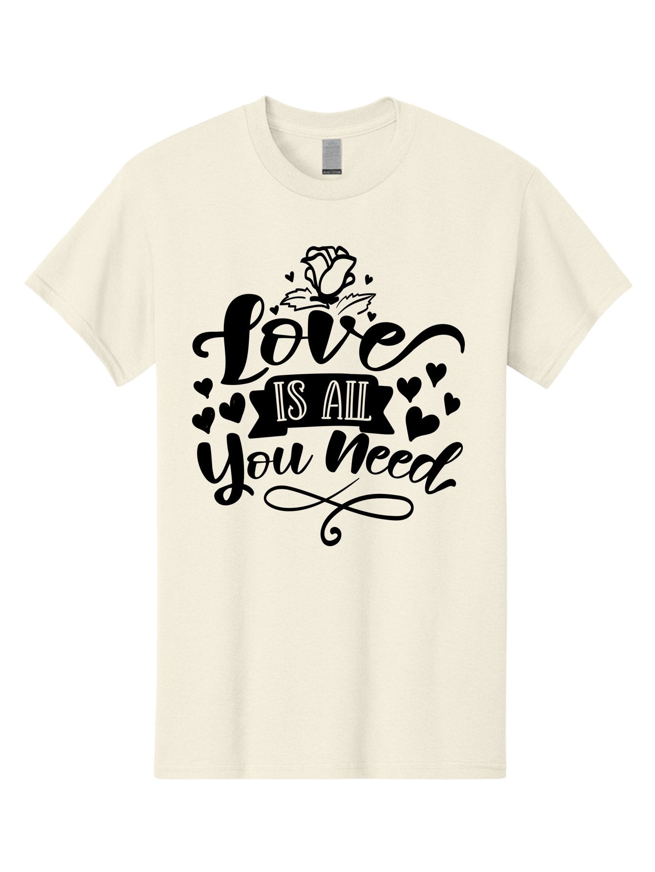 Love Is All You Need Men'S Graphic Tee, 100% Cotton, Comfortable Casual Summer Wear, Machine Washable, Love Quote, Heartwarming Message, Inspirational Phrase, Typography Art, Rose Illustration, Hearts, Love Is All You Need, Motivational Quote, Aae469 5