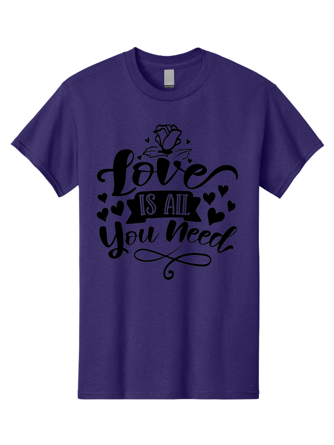 Love Is All You Need Men'S Graphic Tee, 100% Cotton, Comfortable Casual Summer Wear, Machine Washable, Love Quote, Heartwarming Message, Inspirational Phrase, Typography Art, Rose Illustration, Hearts, Love Is All You Need, Motivational Quote, Aae469 25