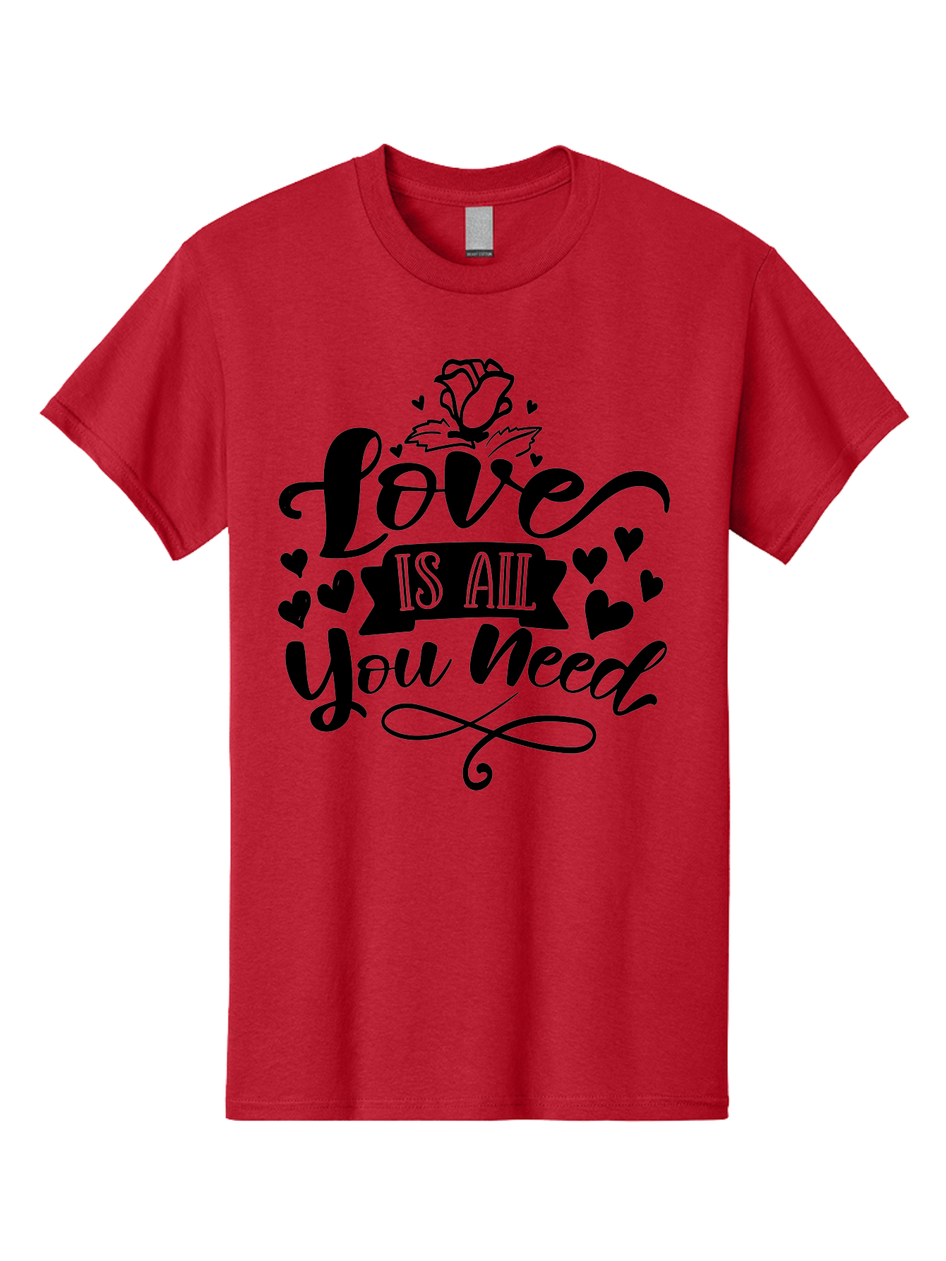 Love Is All You Need Men'S Graphic Tee, 100% Cotton, Comfortable Casual Summer Wear, Machine Washable, Love Quote, Heartwarming Message, Inspirational Phrase, Typography Art, Rose Illustration, Hearts, Love Is All You Need, Motivational Quote, Aae469 23