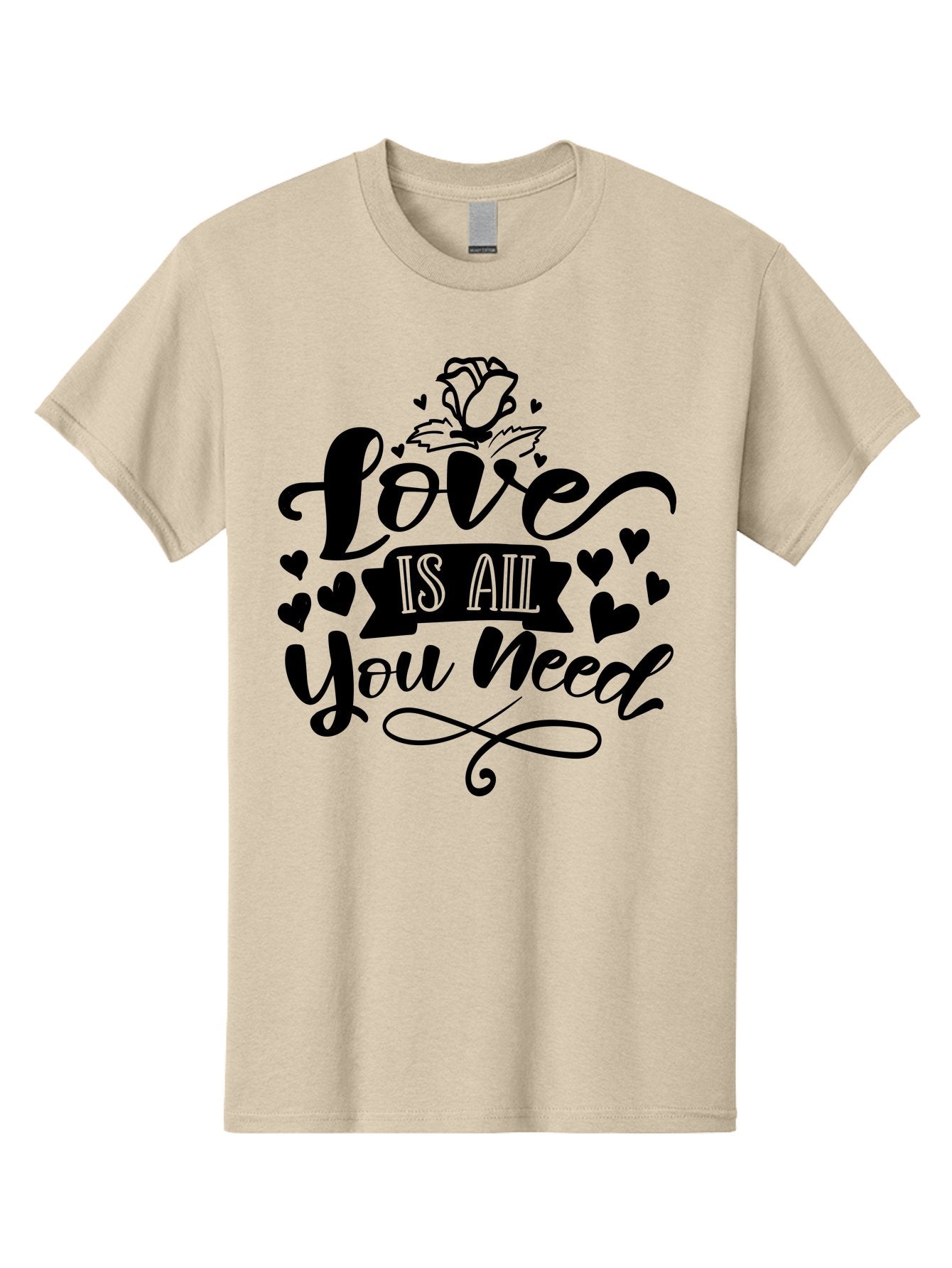 Love Is All You Need Men'S Graphic Tee, 100% Cotton, Comfortable Casual Summer Wear, Machine Washable, Love Quote, Heartwarming Message, Inspirational Phrase, Typography Art, Rose Illustration, Hearts, Love Is All You Need, Motivational Quote, Aae469 8