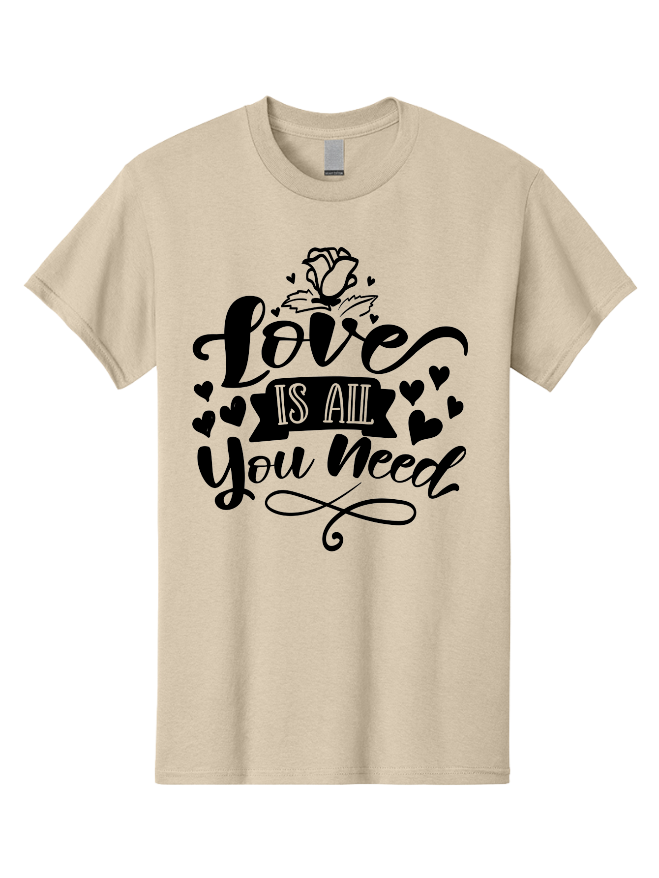 Love Is All You Need Men'S Graphic Tee, 100% Cotton, Comfortable Casual Summer Wear, Machine Washable, Love Quote, Heartwarming Message, Inspirational Phrase, Typography Art, Rose Illustration, Hearts, Love Is All You Need, Motivational Quote, Aae469