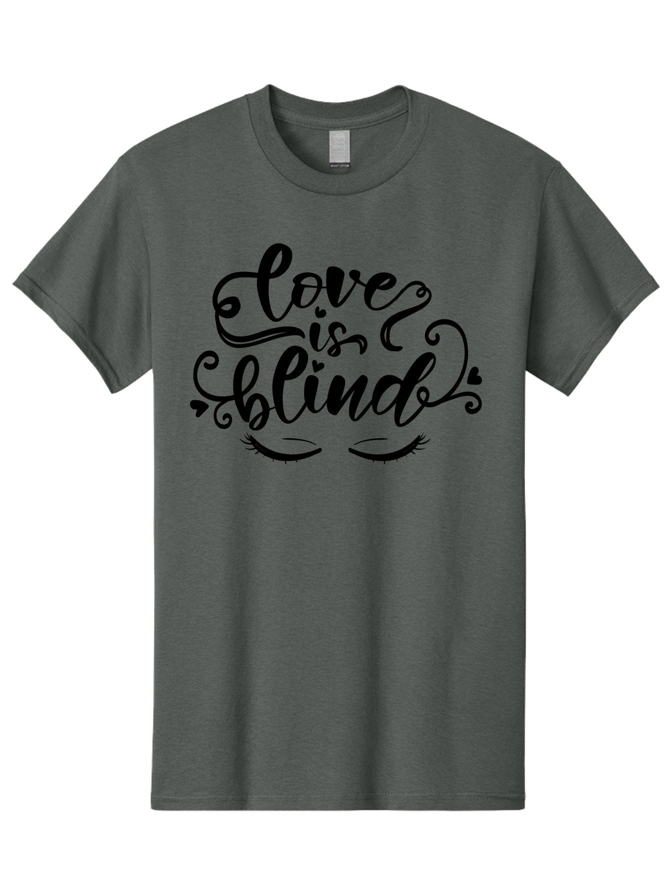 Love Is Blind Men'S Graphic Tee, 100% Cotton, Comfortable Casual Summer Wear, Machine Washable, Love Is Blind Quote, Black Typography, Hearts, Eyelashes, Swirly Design, Vintage Style, Romantic Phrase, Beautiful Lettering Aae470 12
