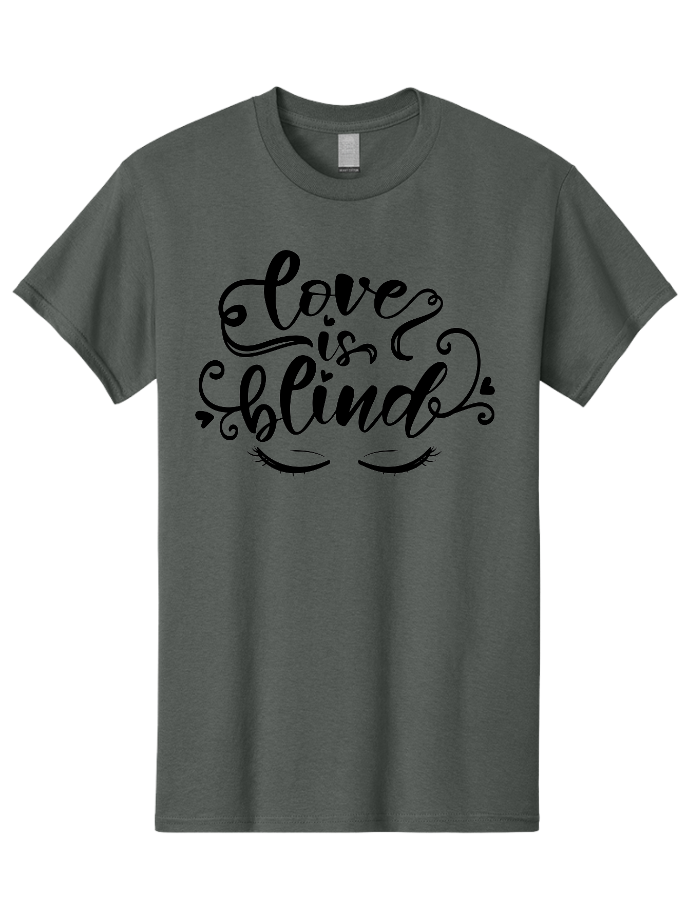Love Is Blind Men'S Graphic Tee, 100% Cotton, Comfortable Casual Summer Wear, Machine Washable, Love Is Blind Quote, Black Typography, Hearts, Eyelashes, Swirly Design, Vintage Style, Romantic Phrase, Beautiful Lettering Aae470