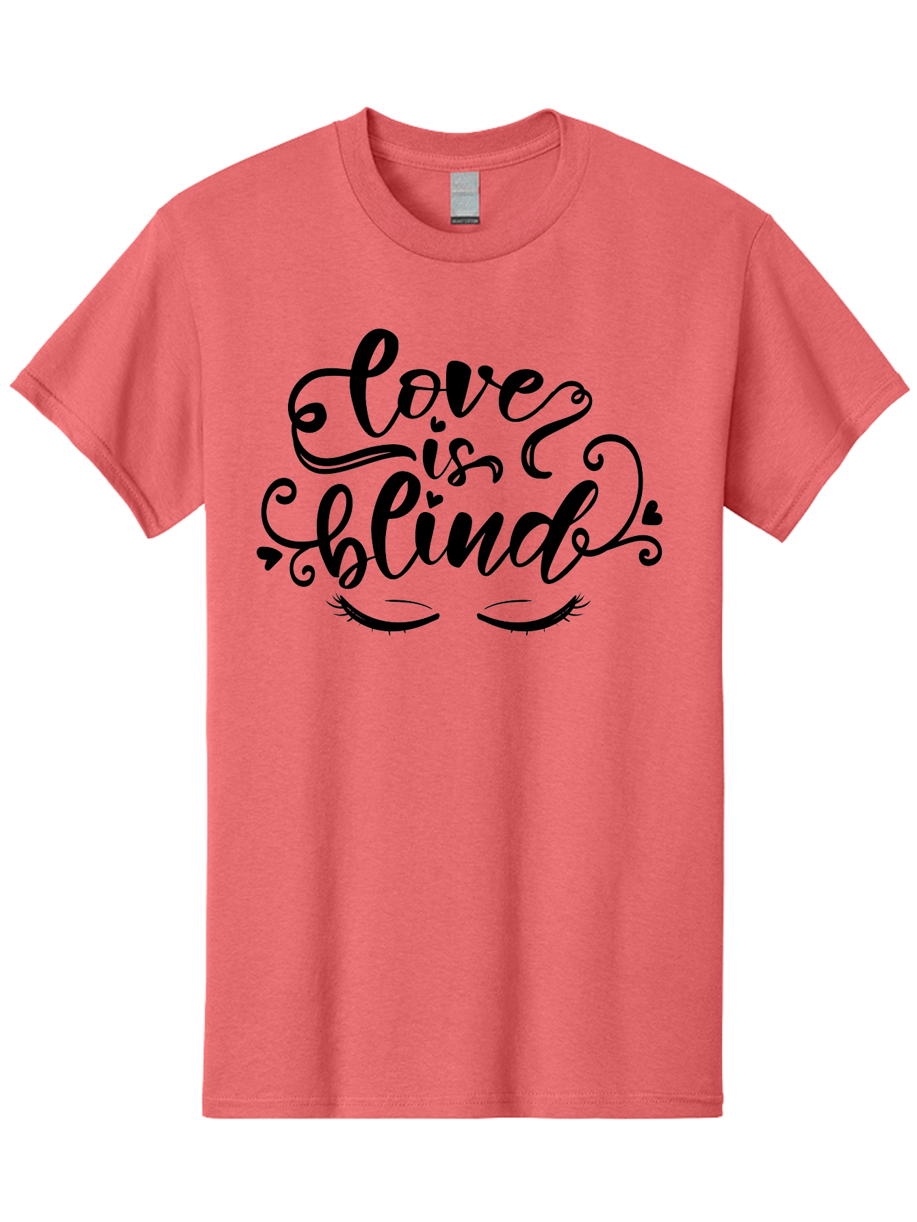 Love Is Blind Men'S Graphic Tee, 100% Cotton, Comfortable Casual Summer Wear, Machine Washable, Love Is Blind Quote, Black Typography, Hearts, Eyelashes, Swirly Design, Vintage Style, Romantic Phrase, Beautiful Lettering Aae470 23