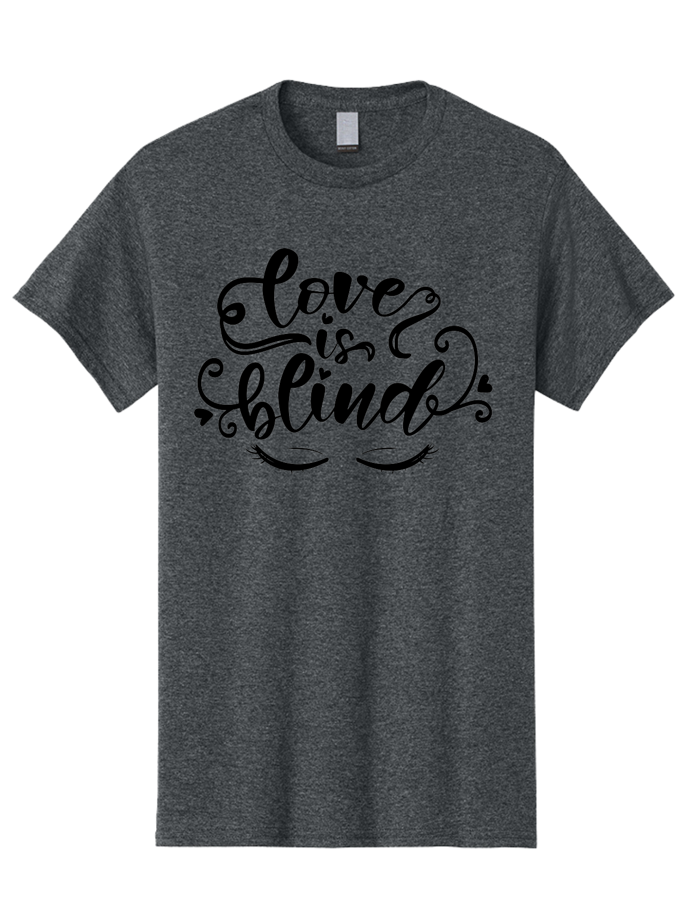 Love Is Blind Men'S Graphic Tee, 100% Cotton, Comfortable Casual Summer Wear, Machine Washable, Love Is Blind Quote, Black Typography, Hearts, Eyelashes, Swirly Design, Vintage Style, Romantic Phrase, Beautiful Lettering Aae470 3