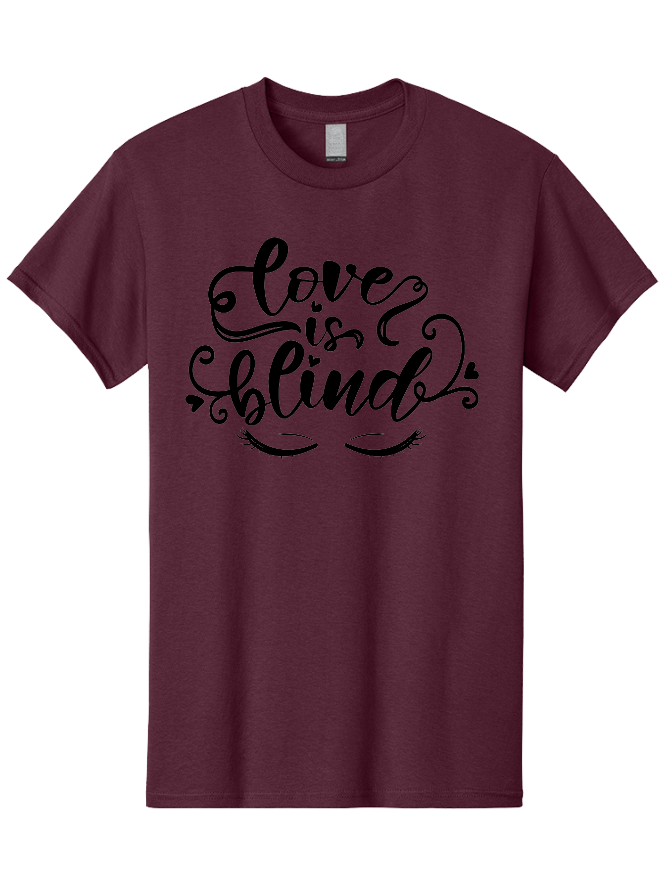 Love Is Blind Men'S Graphic Tee, 100% Cotton, Comfortable Casual Summer Wear, Machine Washable, Love Is Blind Quote, Black Typography, Hearts, Eyelashes, Swirly Design, Vintage Style, Romantic Phrase, Beautiful Lettering Aae470 17