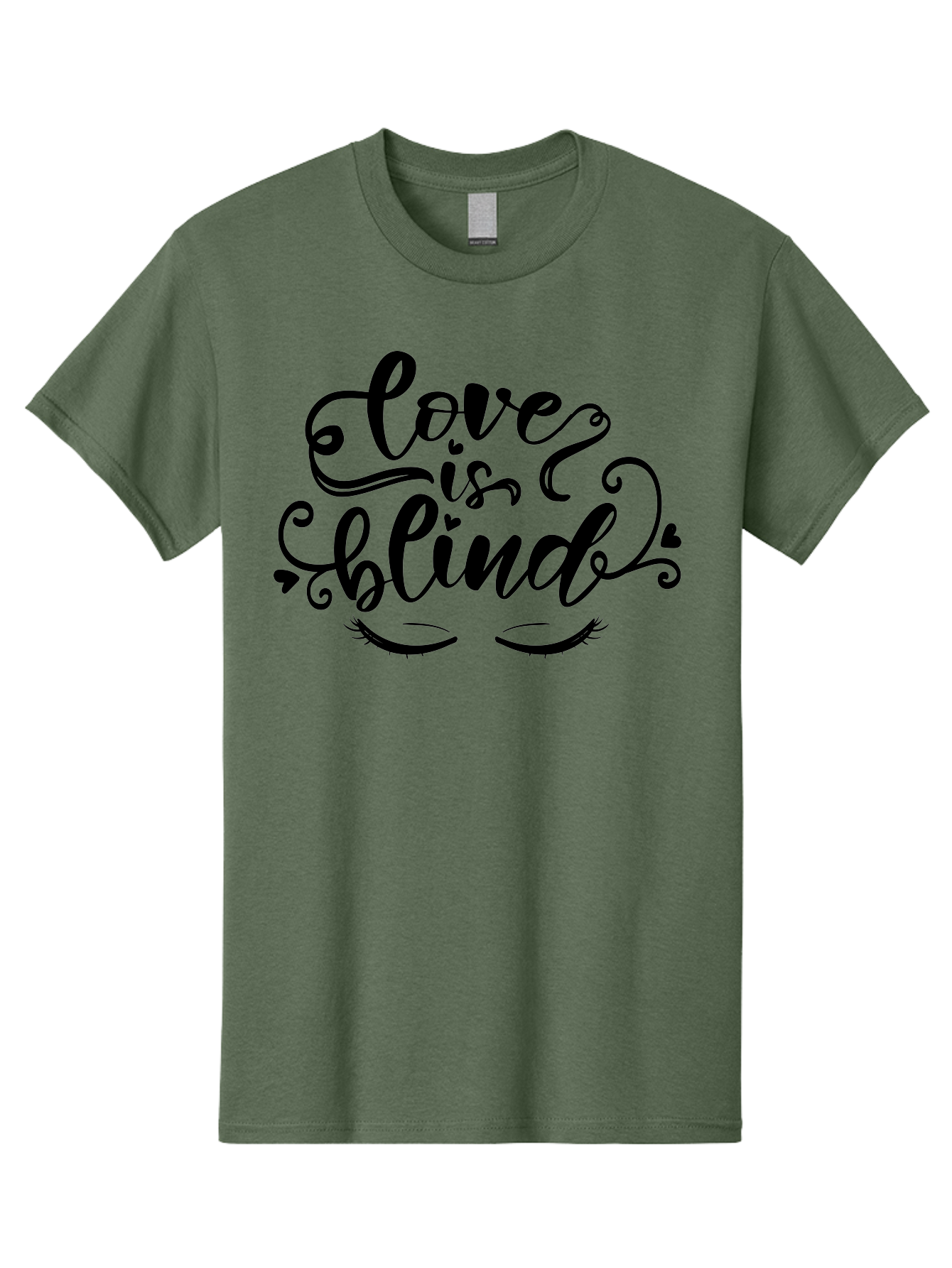 Love Is Blind Men'S Graphic Tee, 100% Cotton, Comfortable Casual Summer Wear, Machine Washable, Love Is Blind Quote, Black Typography, Hearts, Eyelashes, Swirly Design, Vintage Style, Romantic Phrase, Beautiful Lettering Aae470 11