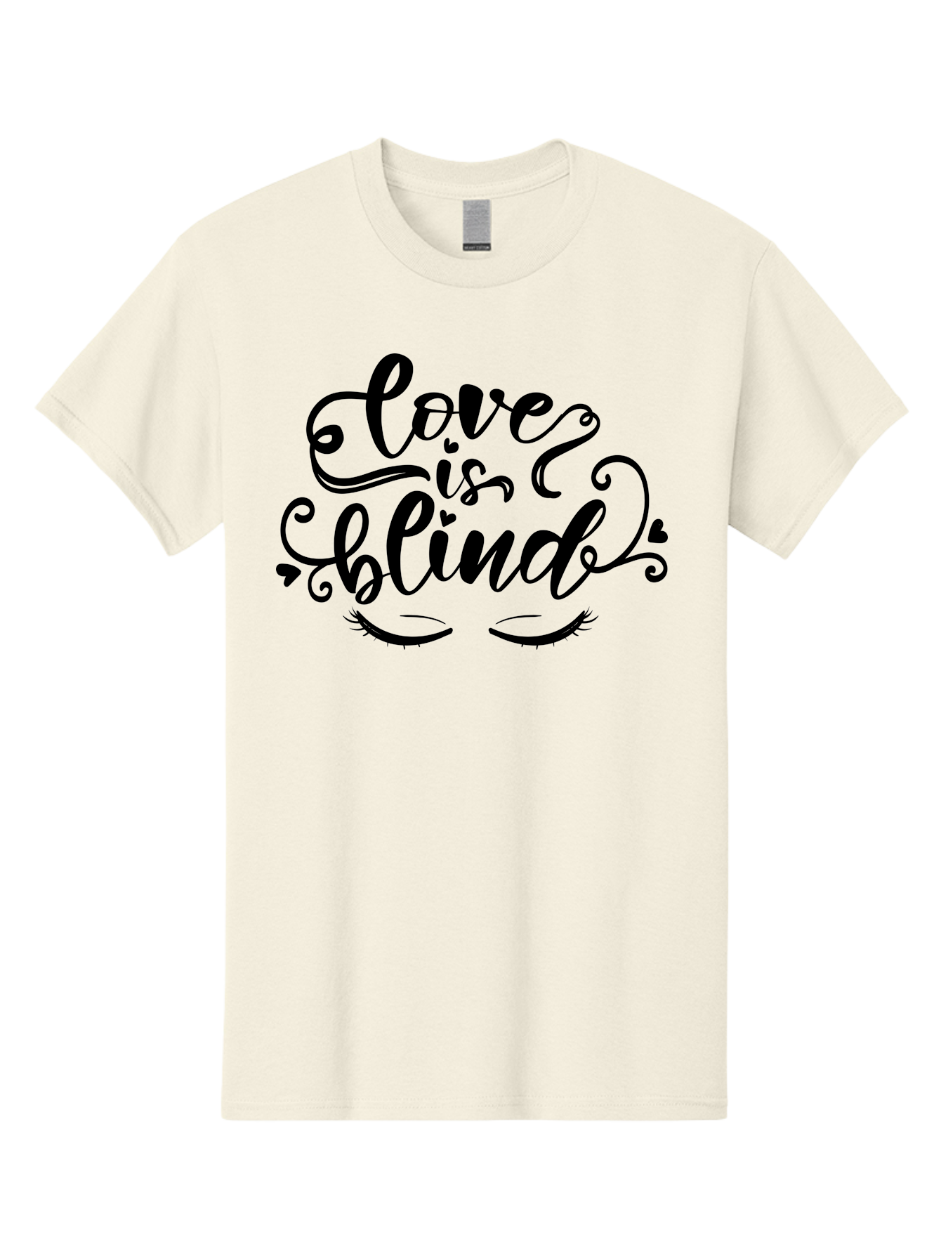 Love Is Blind Men'S Graphic Tee, 100% Cotton, Comfortable Casual Summer Wear, Machine Washable, Love Is Blind Quote, Black Typography, Hearts, Eyelashes, Swirly Design, Vintage Style, Romantic Phrase, Beautiful Lettering Aae470 7