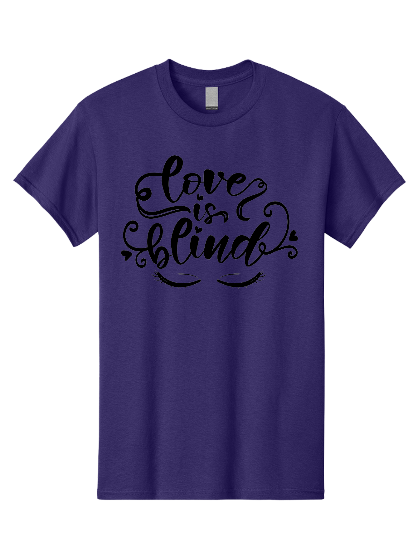 Love Is Blind Men'S Graphic Tee, 100% Cotton, Comfortable Casual Summer Wear, Machine Washable, Love Is Blind Quote, Black Typography, Hearts, Eyelashes, Swirly Design, Vintage Style, Romantic Phrase, Beautiful Lettering Aae470 29