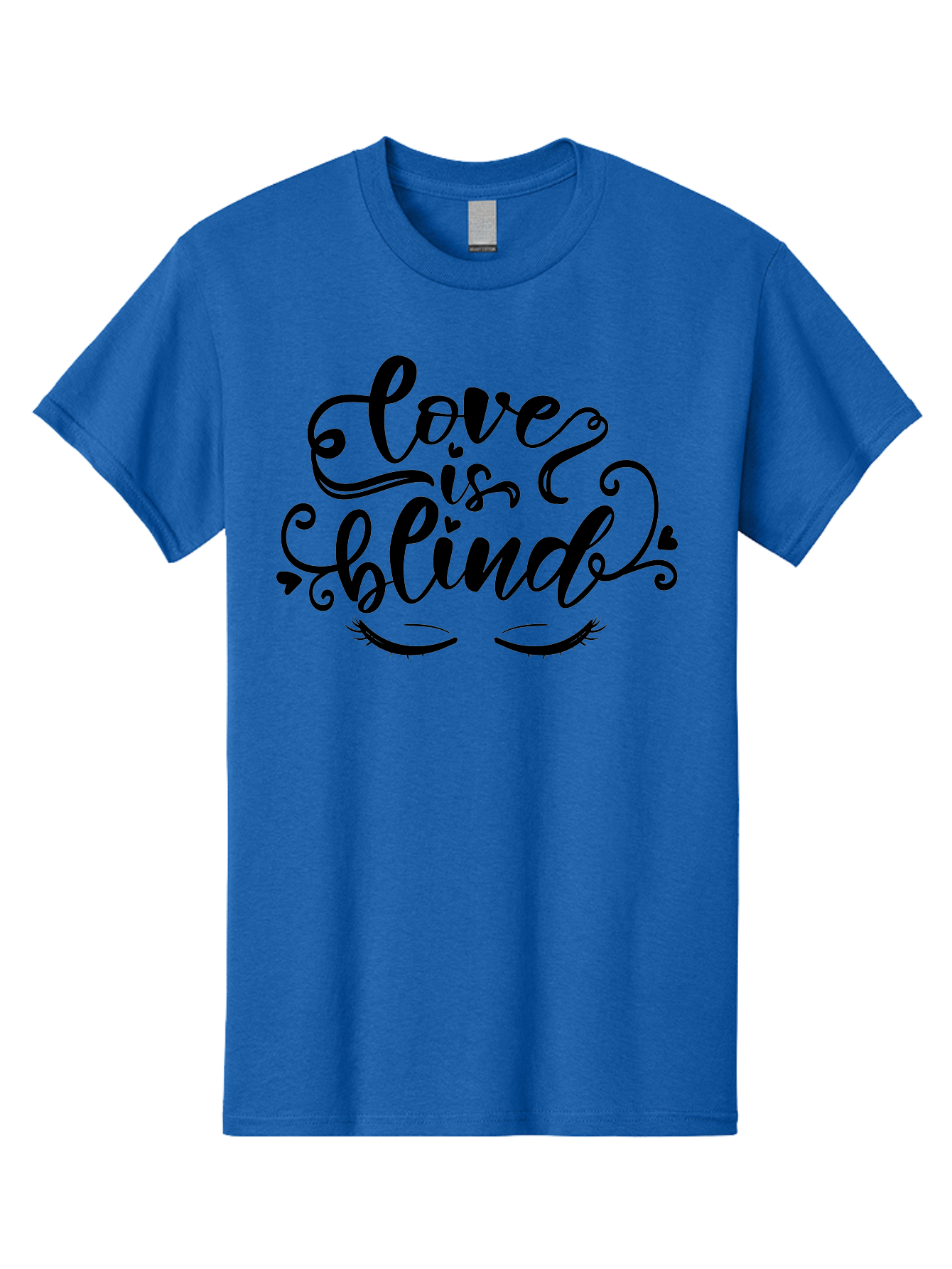 Love Is Blind Men'S Graphic Tee, 100% Cotton, Comfortable Casual Summer Wear, Machine Washable, Love Is Blind Quote, Black Typography, Hearts, Eyelashes, Swirly Design, Vintage Style, Romantic Phrase, Beautiful Lettering Aae470 15