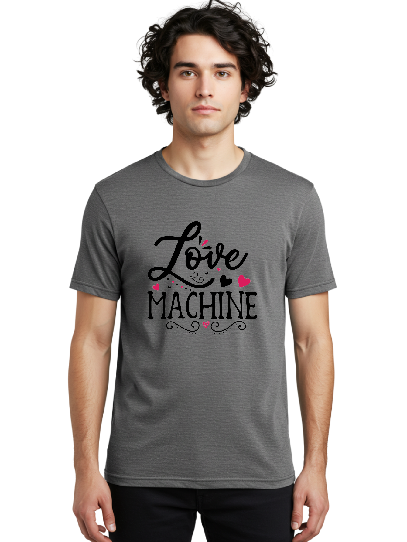 Love Machine Men'S Graphic Tee, 100% Cotton, Comfortable Casual Summer Wear, Machine Washable, Love Machine, Heart Decorations, Sweetheart Design, Lovely Typography, Heartwarming Message, Cute Graphics, Lovely Illustration, Valentines Day Gift Aae471 4