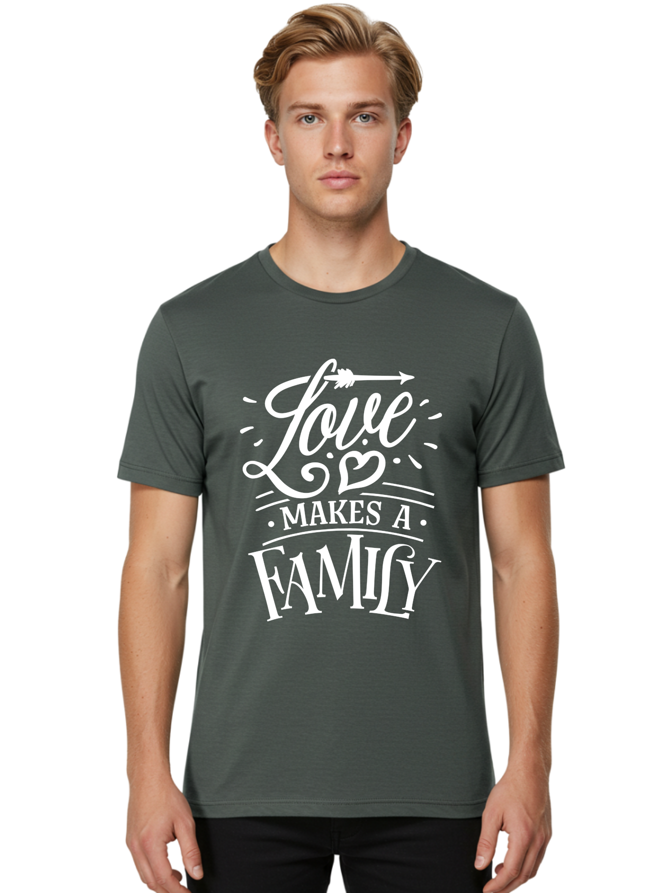 Love Makes A Family - White Men'S Graphic Tee, 100% Cotton, Comfortable Casual Summer Wear, Machine Washable, Love Makes Family, Family Love, Heartwarming Quote, Inspirational Quote, Family Bonding, Love Is Everything, Typography Art, Aae472 20