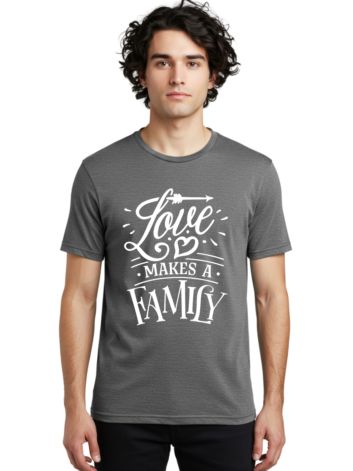 Love Makes A Family - White Men'S Graphic Tee, 100% Cotton, Comfortable Casual Summer Wear, Machine Washable, Love Makes Family, Family Love, Heartwarming Quote, Inspirational Quote, Family Bonding, Love Is Everything, Typography Art, Aae472 14