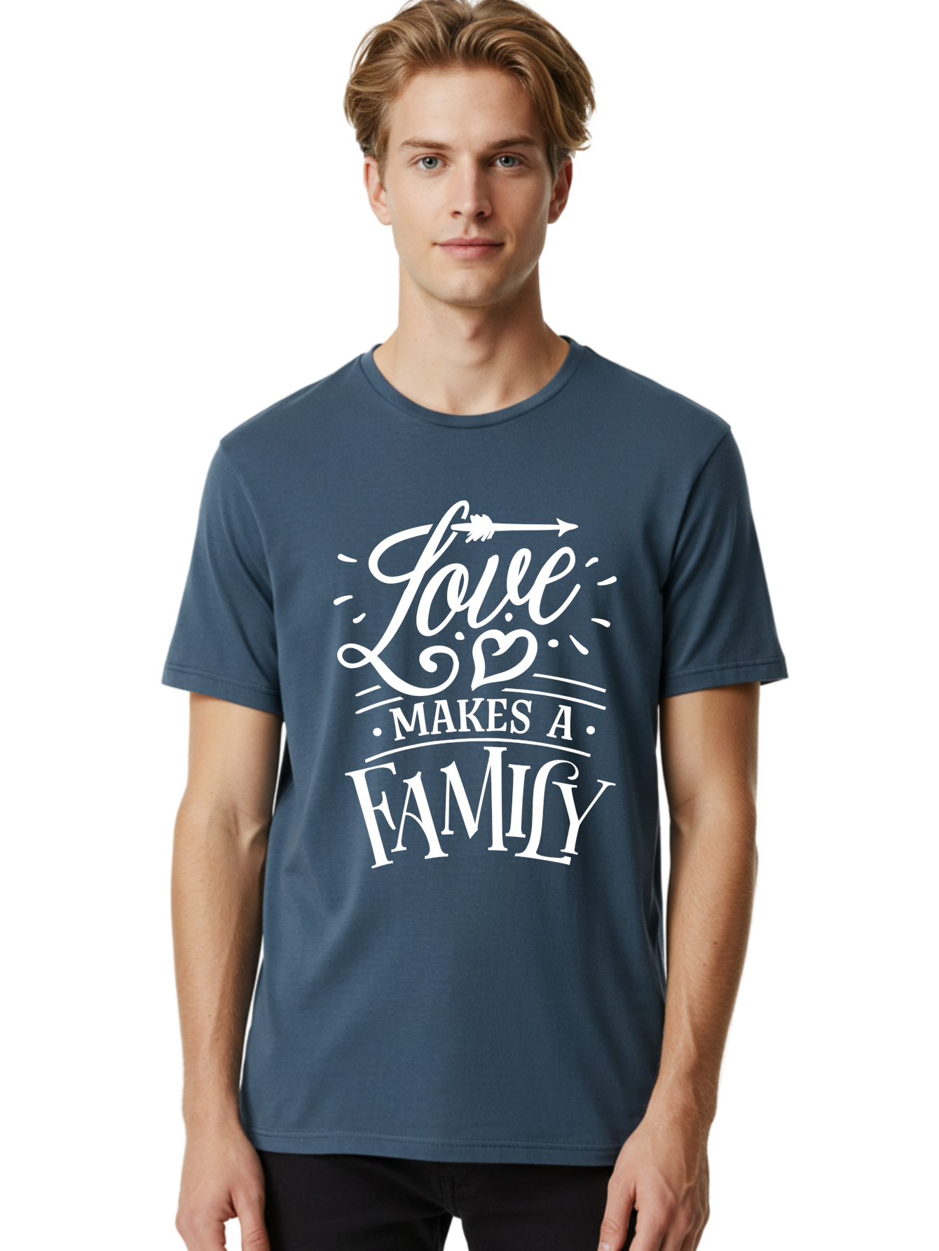 Love Makes A Family - White Men'S Graphic Tee, 100% Cotton, Comfortable Casual Summer Wear, Machine Washable, Love Makes Family, Family Love, Heartwarming Quote, Inspirational Quote, Family Bonding, Love Is Everything, Typography Art, Aae472 26