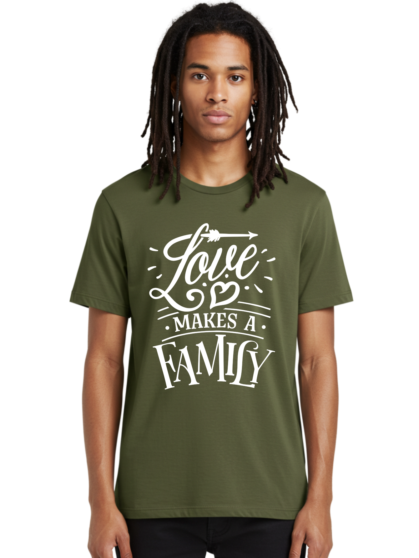 Love Makes A Family - White Men'S Graphic Tee, 100% Cotton, Comfortable Casual Summer Wear, Machine Washable, Love Makes Family, Family Love, Heartwarming Quote, Inspirational Quote, Family Bonding, Love Is Everything, Typography Art, Aae472 4