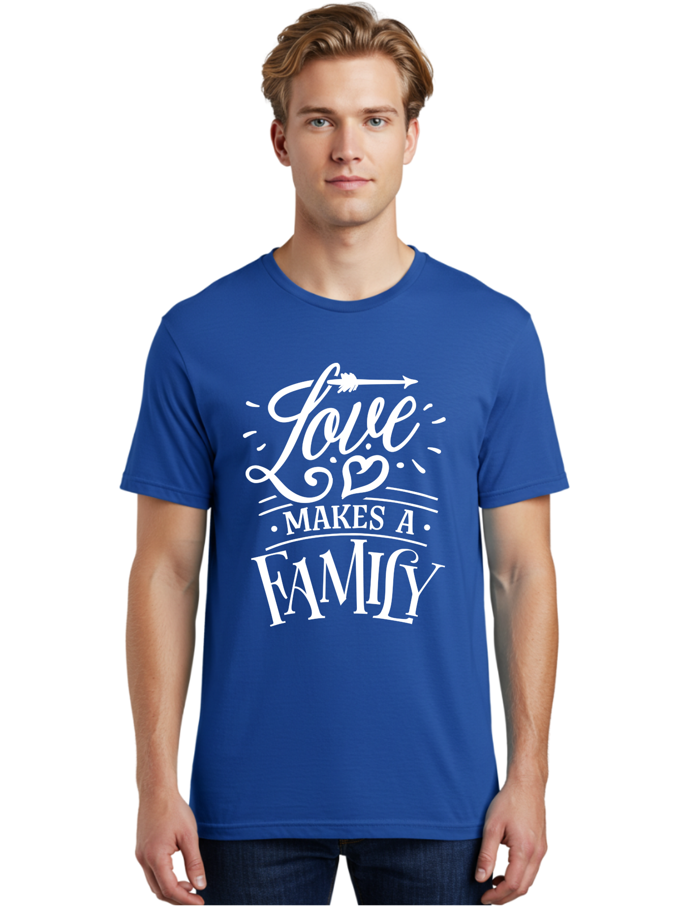 Love Makes A Family - White Men'S Graphic Tee, 100% Cotton, Comfortable Casual Summer Wear, Machine Washable, Love Makes Family, Family Love, Heartwarming Quote, Inspirational Quote, Family Bonding, Love Is Everything, Typography Art, Aae472 16