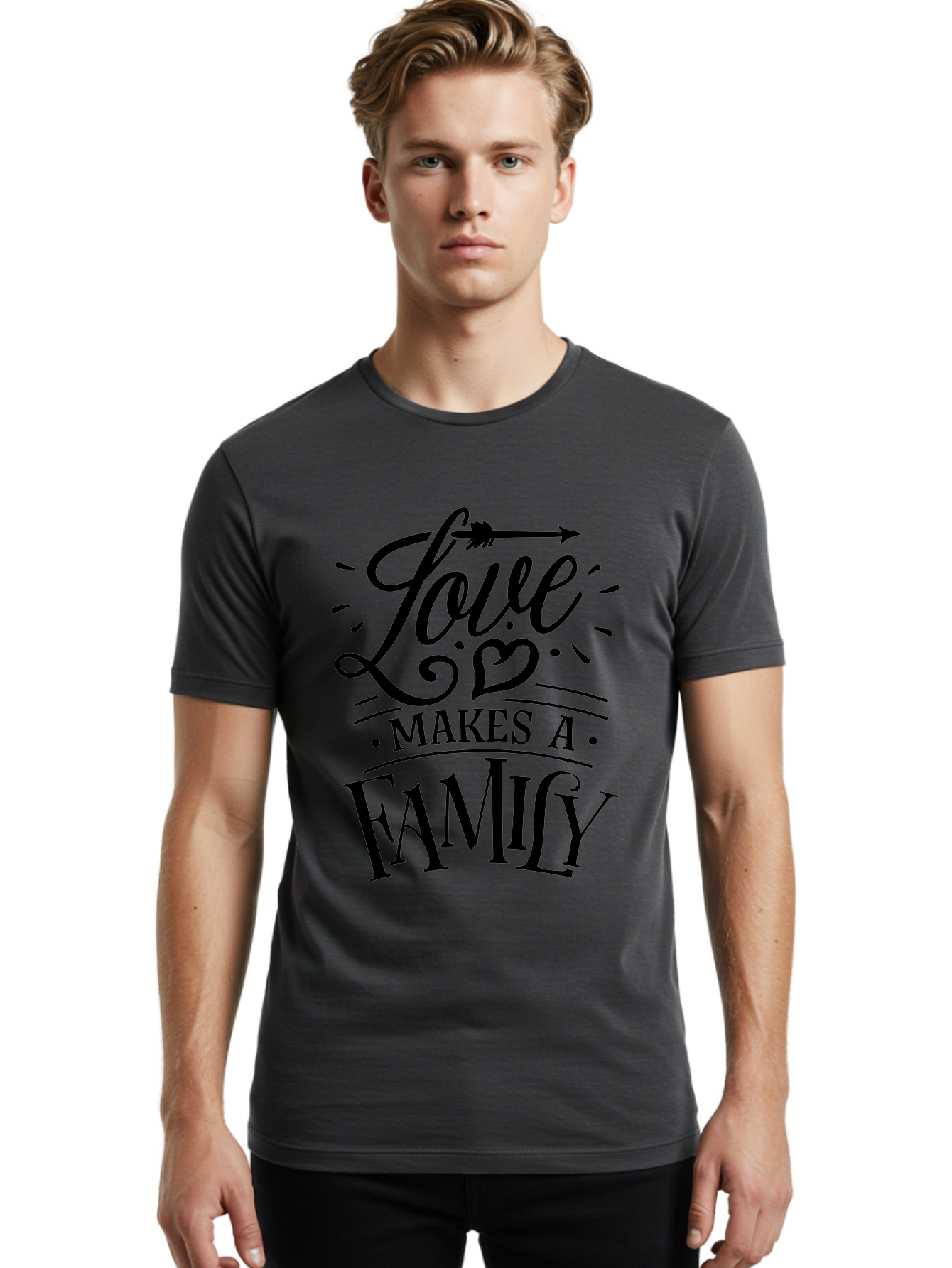 Love Makes A Family Men'S Graphic Tee, 100% Cotton, Comfortable Casual Summer Wear, Machine Washable, Love Makes Family, Family Love Quotes, Inspirational Quotes, Love Quotes, Family Bonding, Valentines Day Gifts, Heartwarming Messages, Aae473 24
