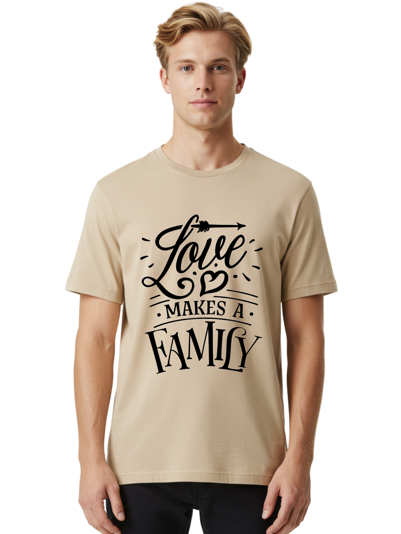 Love Makes A Family Men'S Graphic Tee, 100% Cotton, Comfortable Casual Summer Wear, Machine Washable, Love Makes Family, Family Love Quotes, Inspirational Quotes, Love Quotes, Family Bonding, Valentines Day Gifts, Heartwarming Messages, Aae473 6